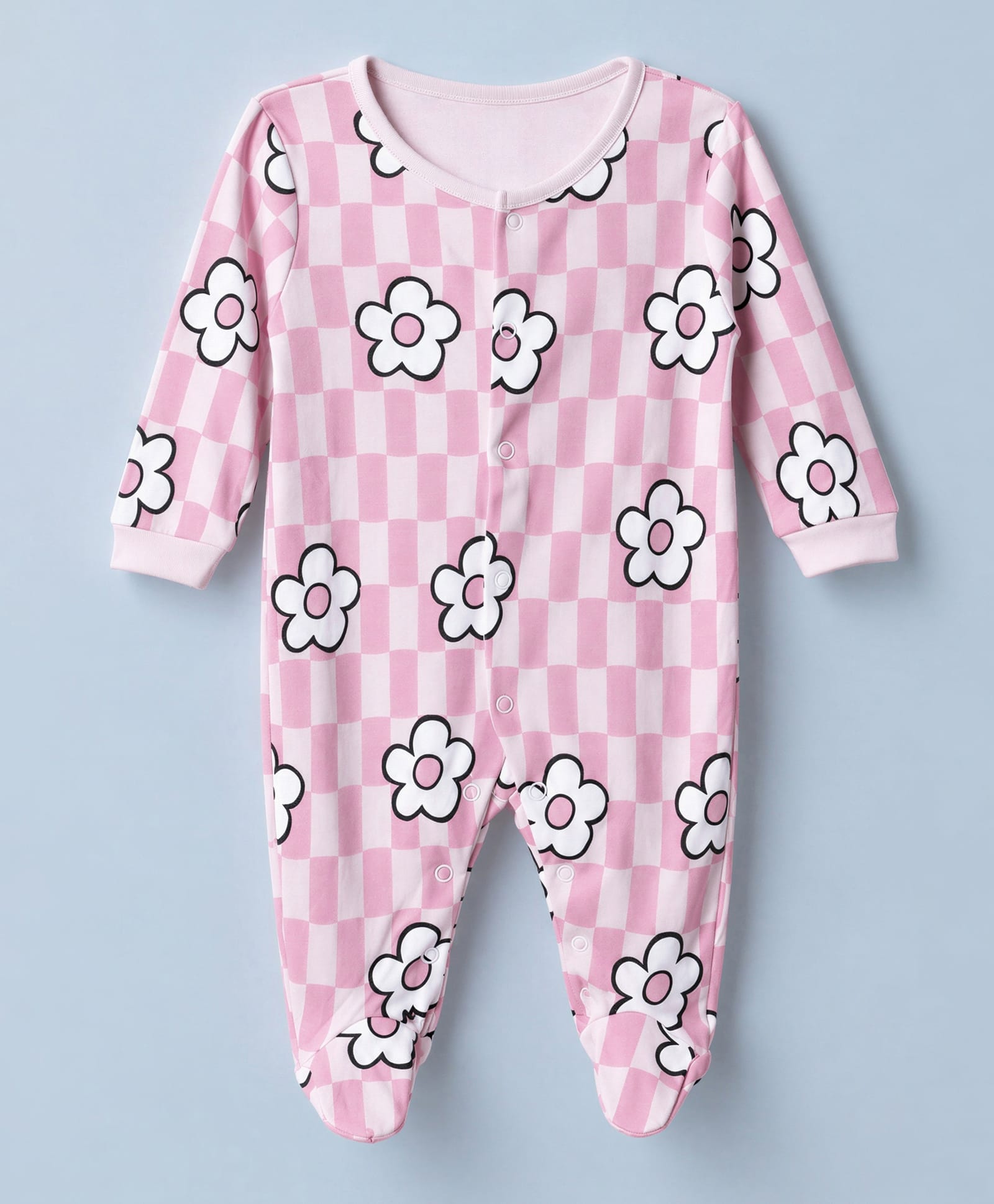 CUCUMBER Interlock Knit Full Sleeves Footed Sleep Suits Floral Print - Baby Pink-picture-37