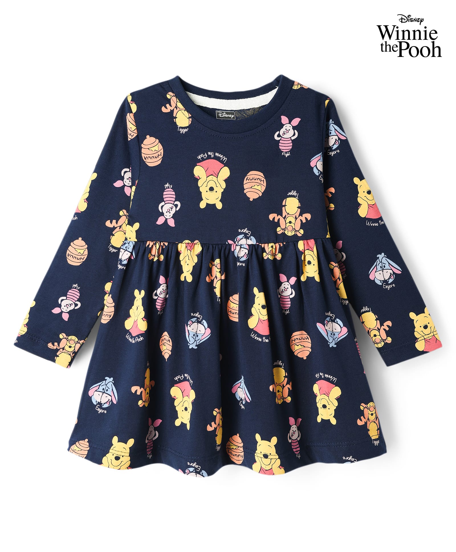 CUCUMBER Sinker Knit Full Sleeves Winnie the Pooh Printed Frock - Navy Blue-picture-20
