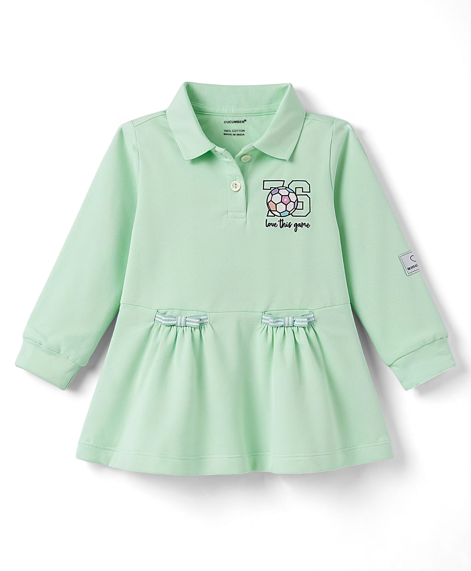 CUCUMBER Sinker Knit Full Sleeves Text & Sports Theme Printed Frock With Patch - Light Green-picture-41