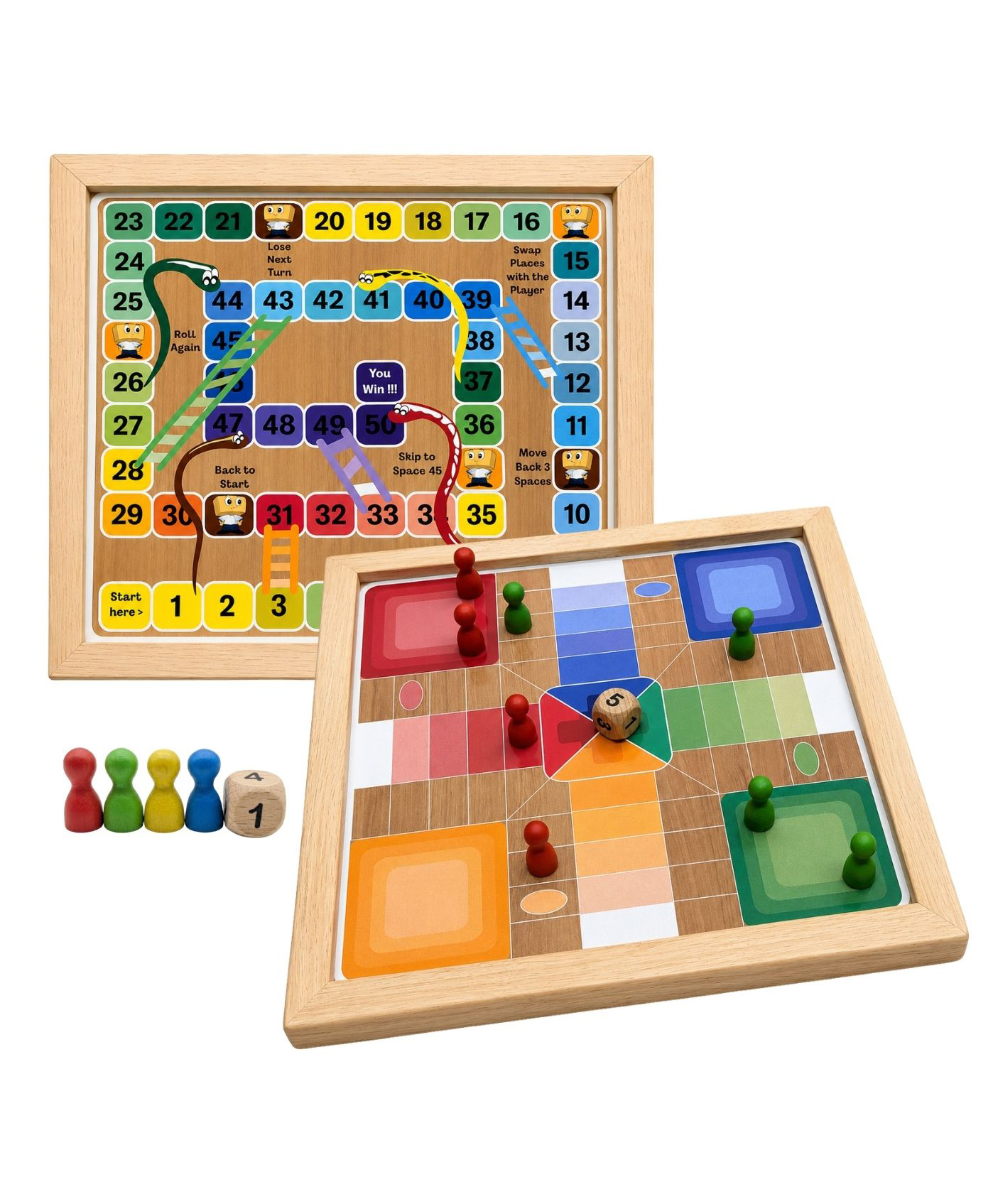 Pingo Play 2 in 1 Wooden Ludo & Snakes & Ladders Board Game for Kids & Family | Reversible Double-Sided Board | Wooden Pawns & Dice Included | Travel Friendly Family Game | 3 Years+-image-41