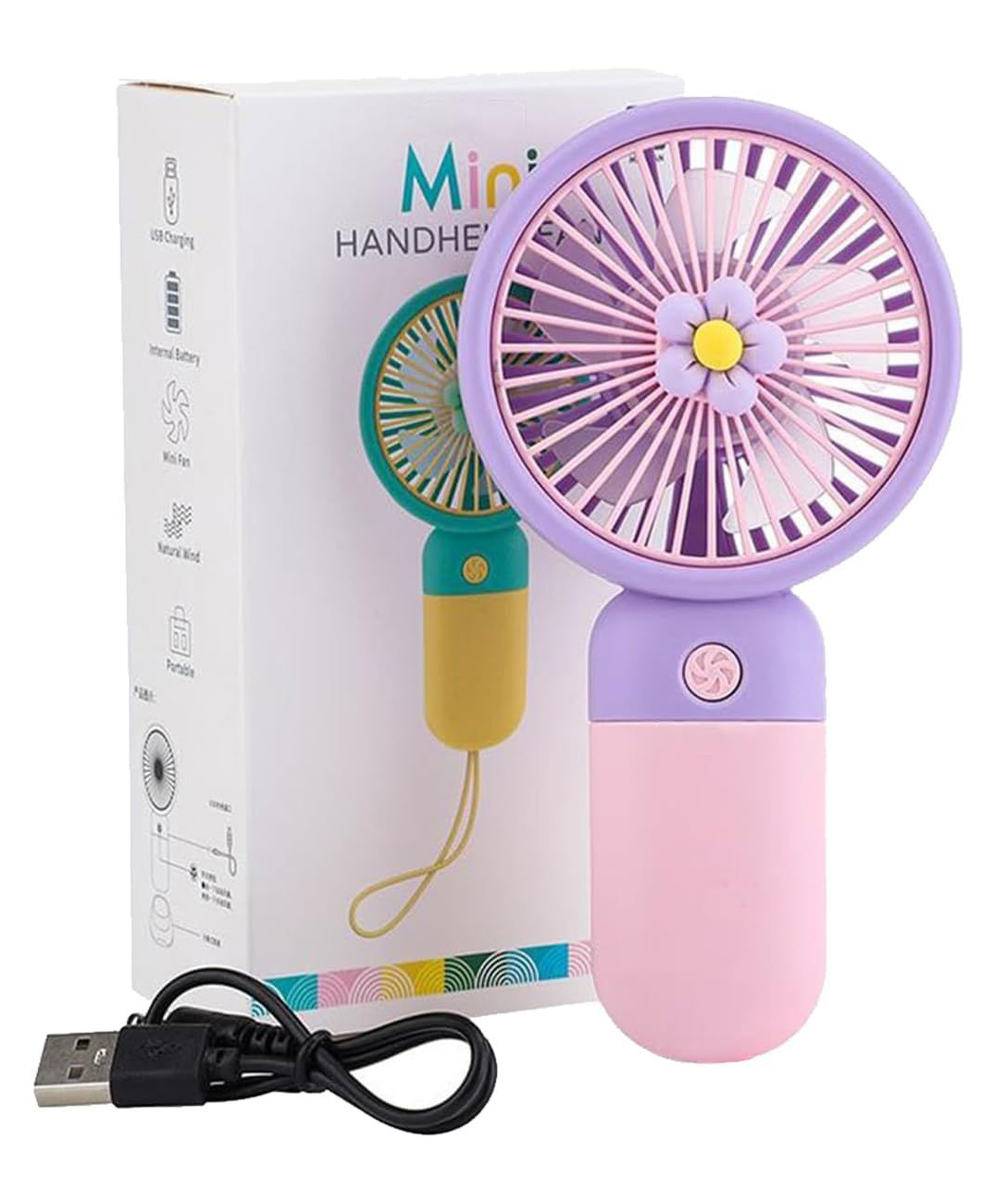 Muren Mini Portable Fan, Powerful Hand Fan Cute Design 3 Speed Personal Small Desk Fan With Base, Lightweight Rechargeable Usb Handheld Fan For Girl, Women, Men-Random Color-Set Of 2-image-43