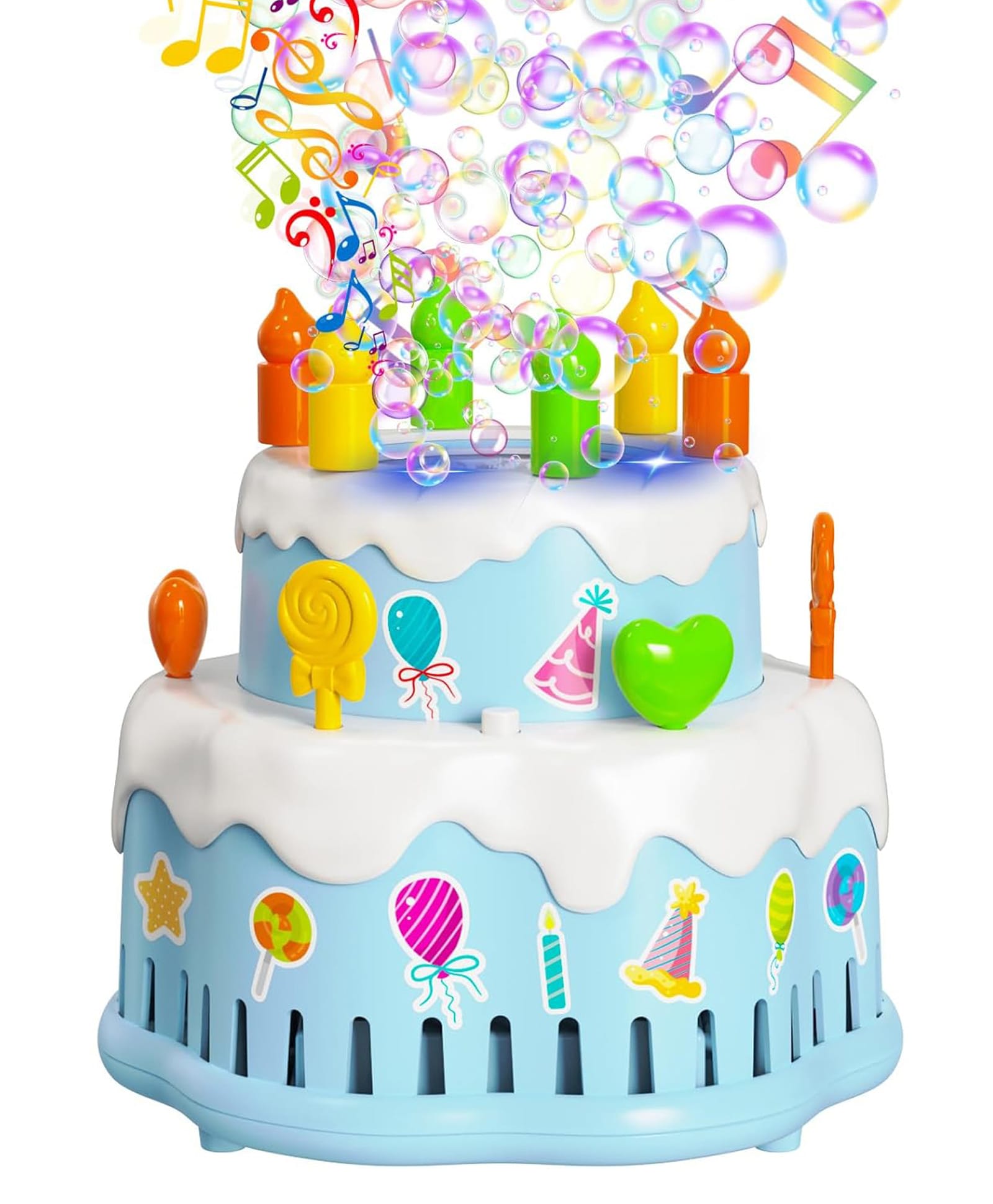 Muren Bubble Cake Toy for Kids Bubble Machine with Colorful Lights & Stickers Rechargeable Bubble Blower Sings Happy Birthday Song Gift for Boys and Girls-Multicolor(Random Color)-image-42