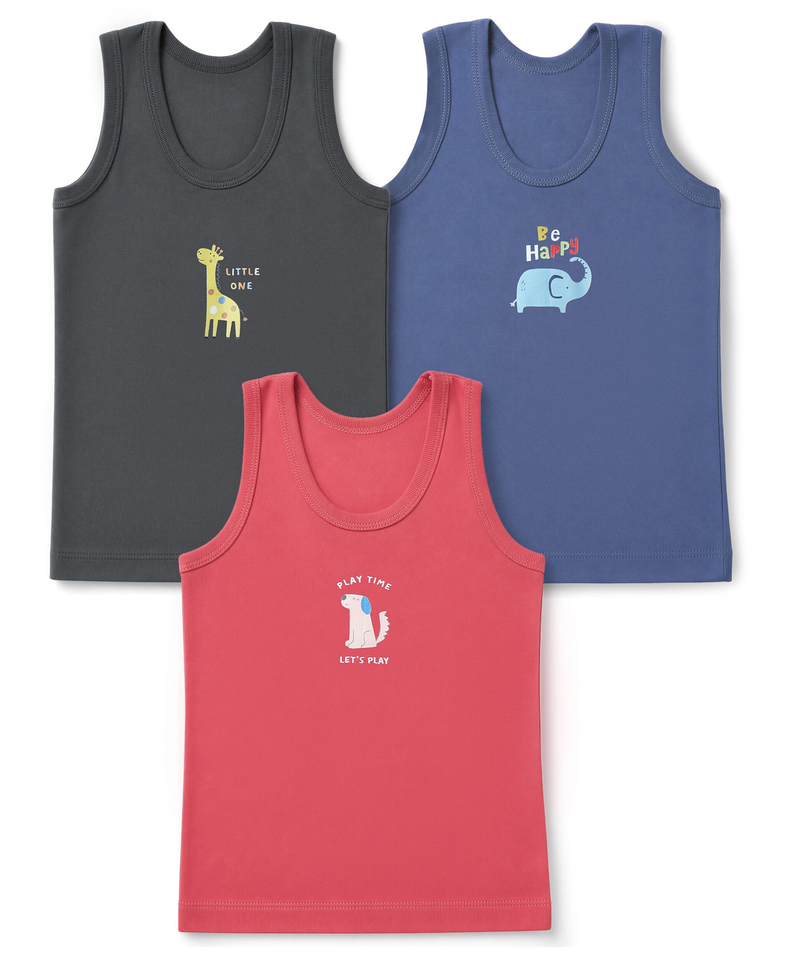 Zero Sinker Knit Sleeveless Vests With Animal Print Pack of 3 - Red, Navy & Green-image-28