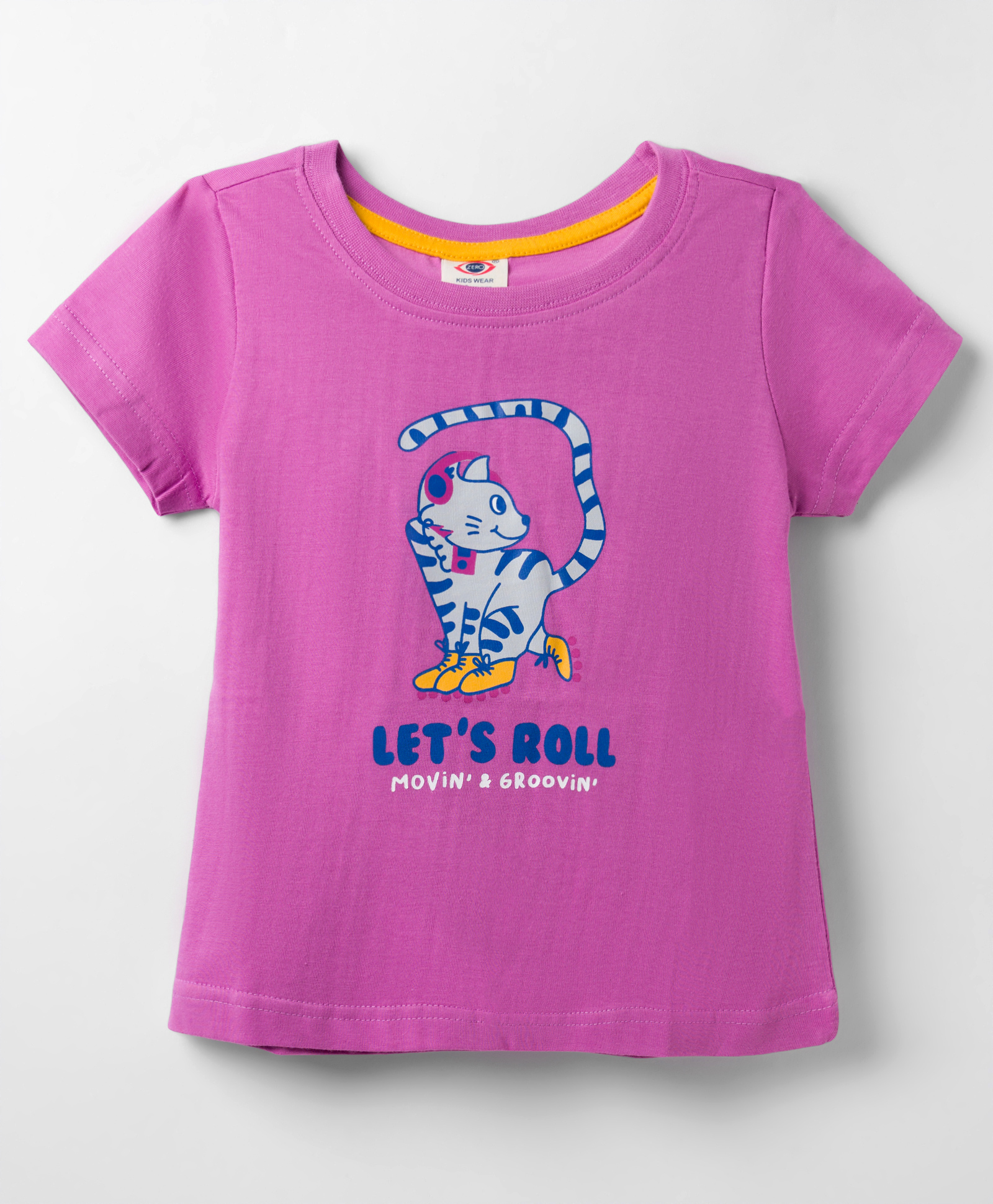 Zero Cotton Sinker Knit Half Sleeves Cat Printed T-Shirt - Violet-picture-14