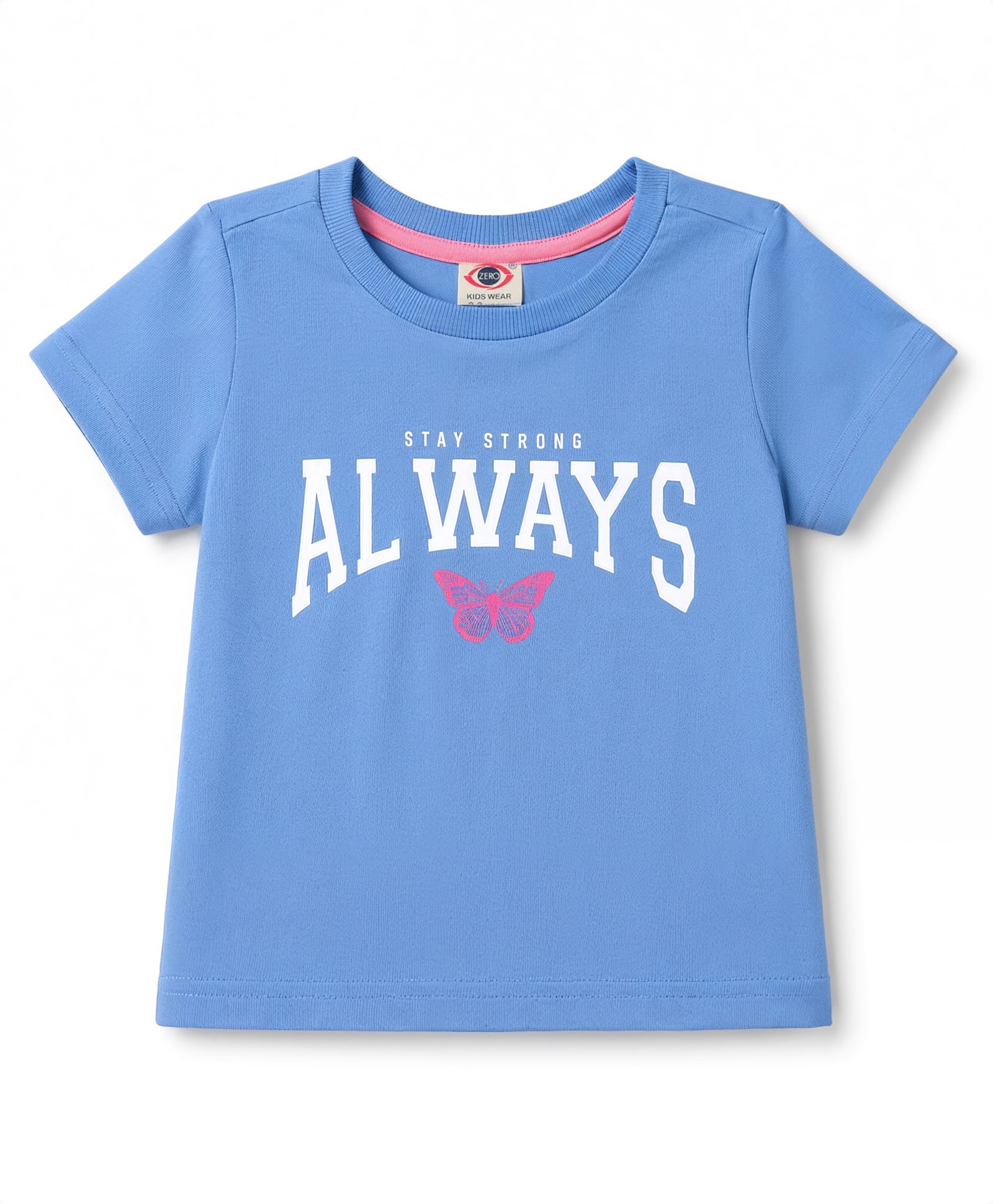 Zero Cotton Sinker Knit Half Sleeves Text & Butterfly Printed T-Shirt - Blue-picture-12