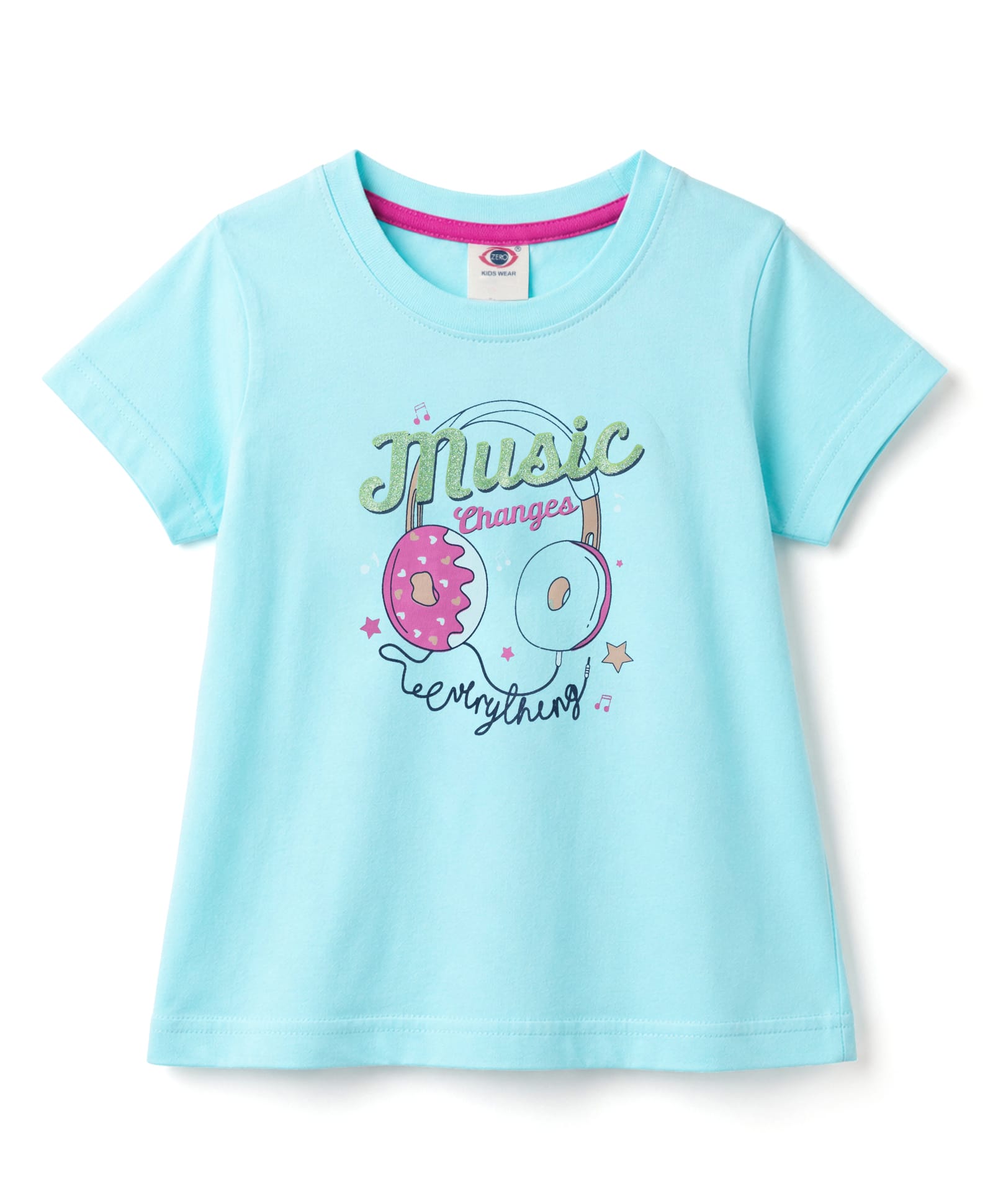 Zero Sinker Knit Half Sleeves Music Changes Everything Printed T-Shirt - Aqua Blue-picture-15
