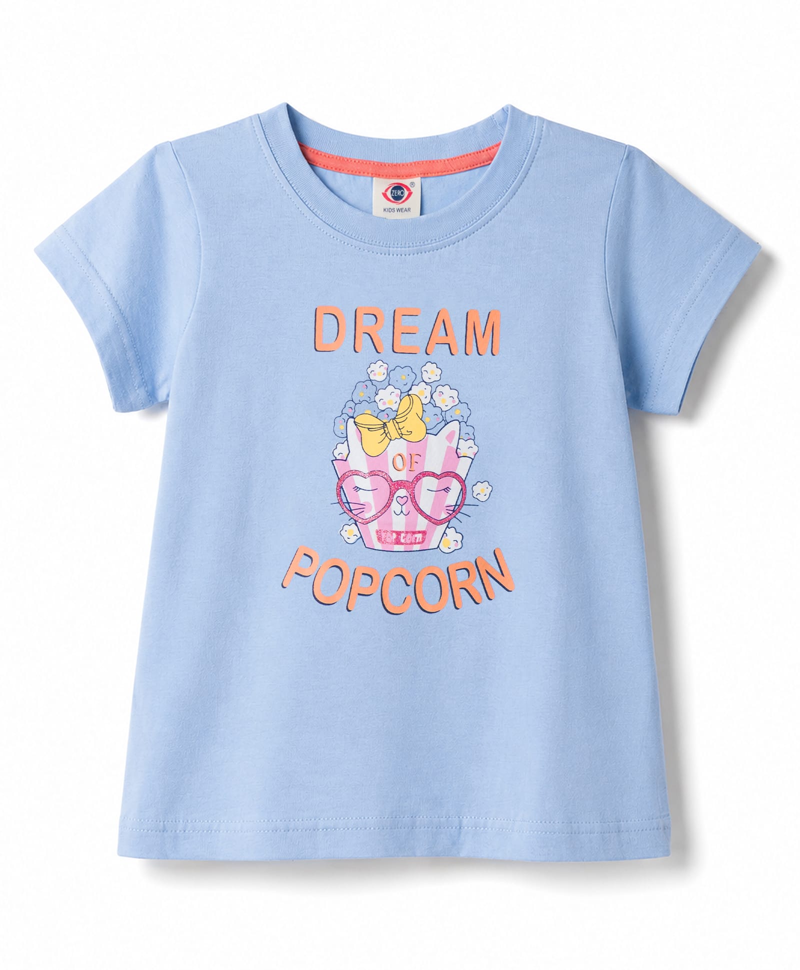 Zero Sinker Knit Half Sleeves Dream Popcorn Printed T-Shirt - Light Blue-image-49