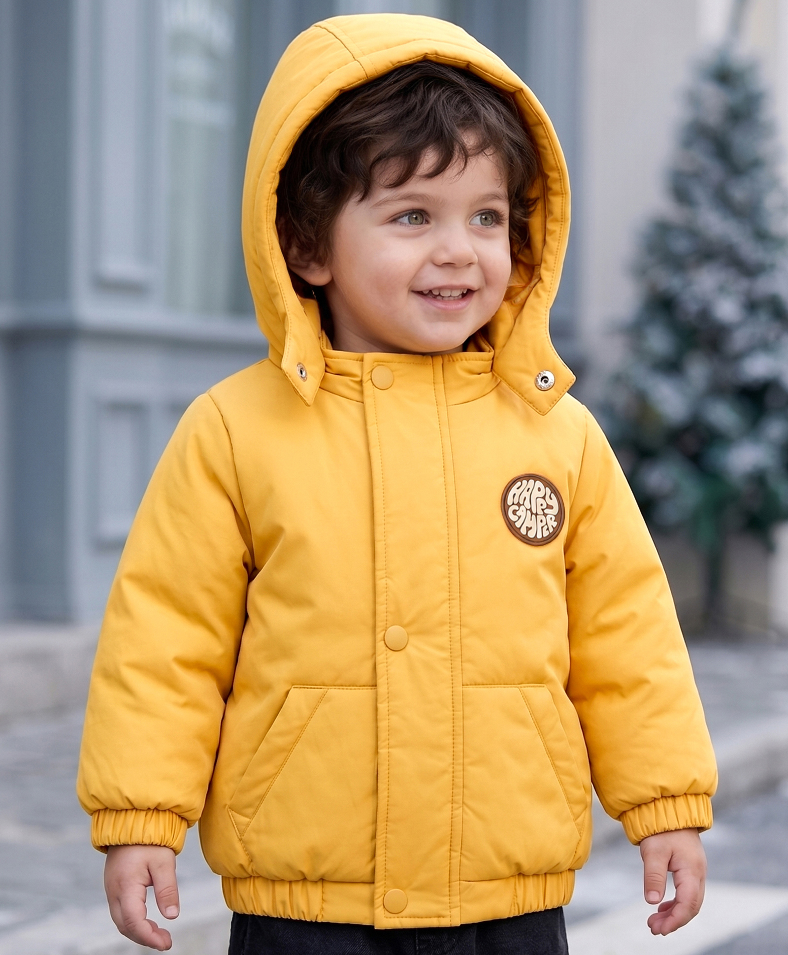 Babyoye Cotton Woven Full Sleeves Solid Sherpa Hoodie With Patch - Yellow-image-23