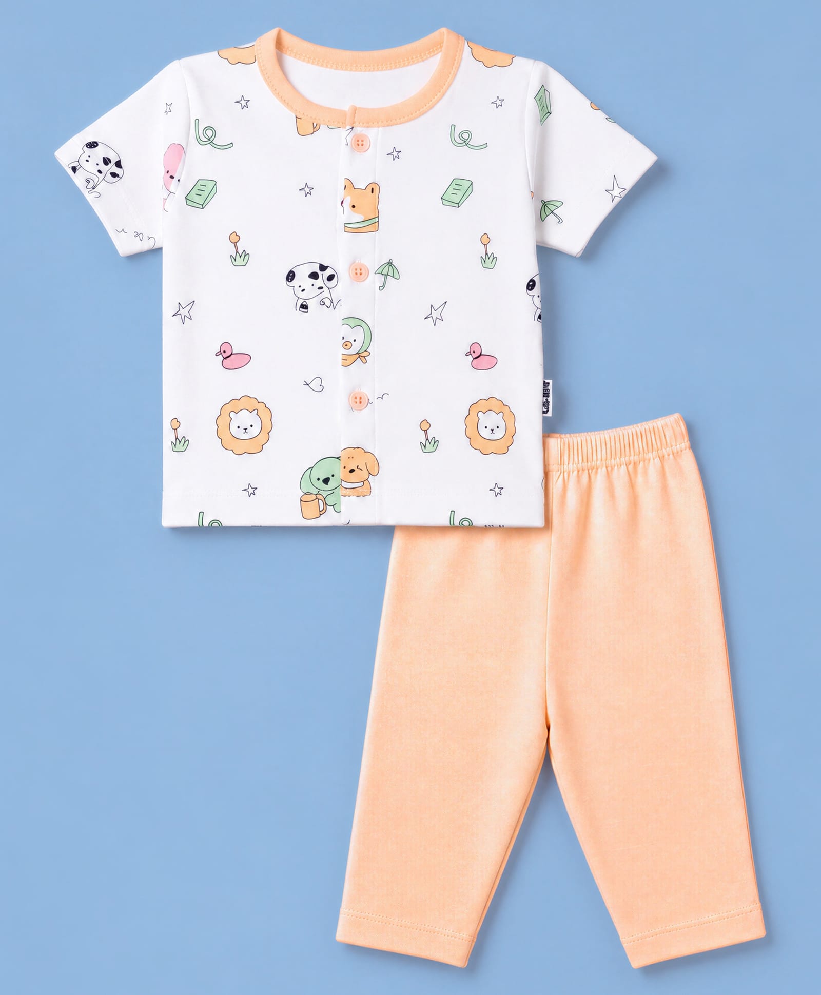 Child World Interlock Knit Half Sleeves T-Shirt & Pyjama Night Suit with Animal Print - Peach-picture-23