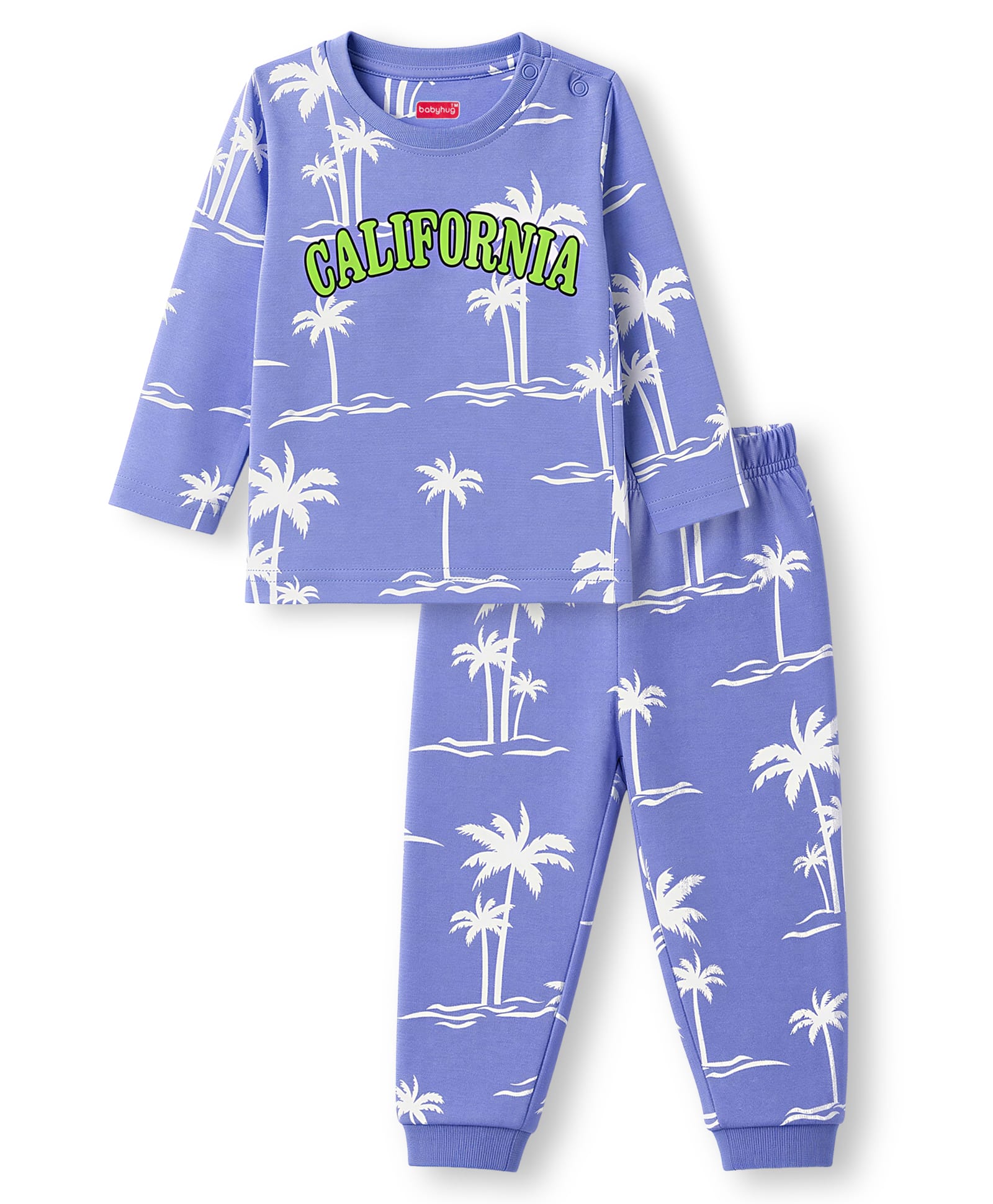 Babyhug Cotton Knit Full Sleeves T-Shirt & Pyjama Night Suit Co-ords With Tropical & Text Print - Blue-image-32