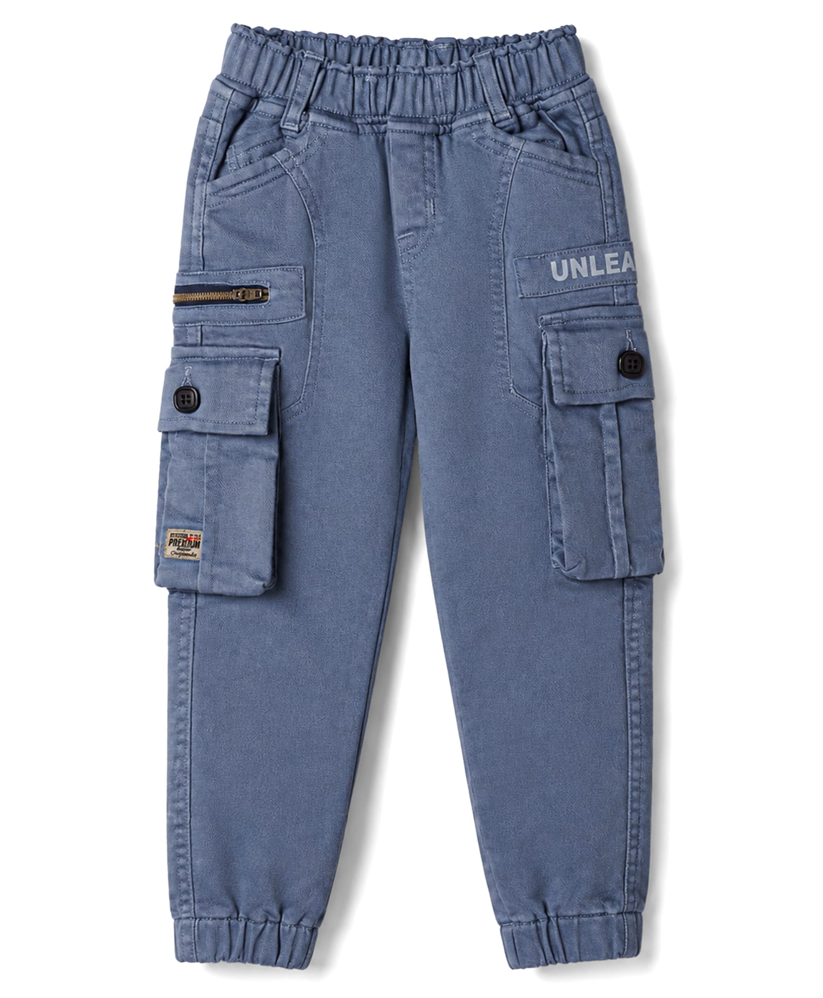Olio Kids Cotton Woven Full Length Text Printed Trouser With Cargo Pockets - Grey-picture-18