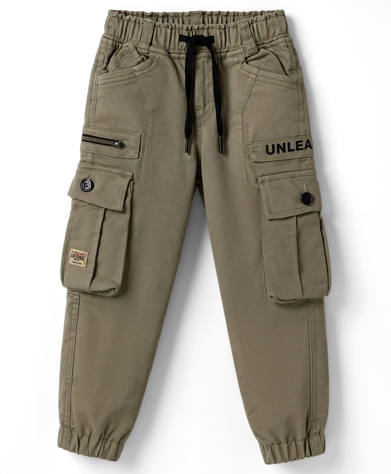 Olio Kids Cotton Woven Full Length Text Printed Trouser With Cargo Pockets - Tan-picture-28