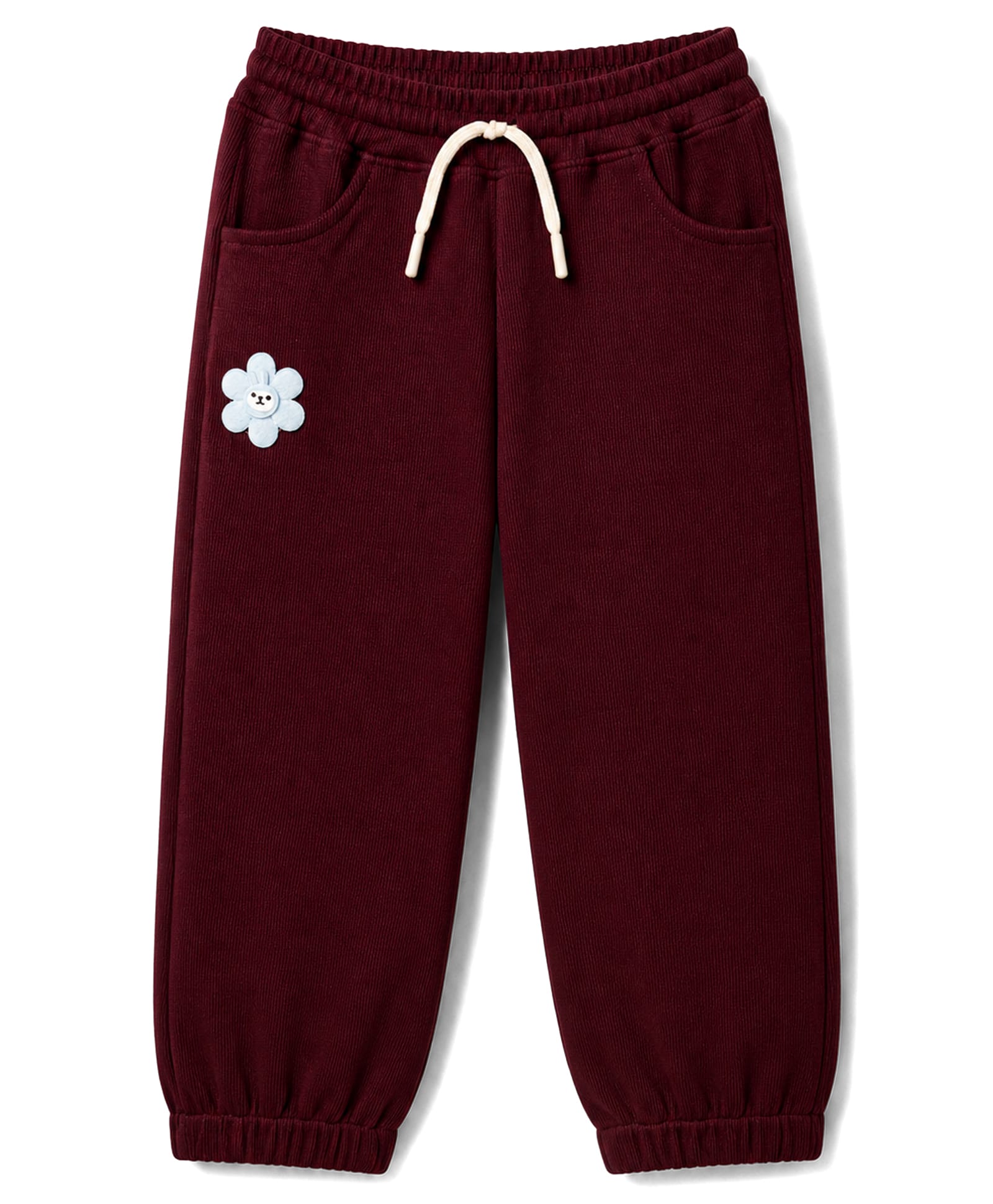 Olio Kids Knit Full Length Lounge Pant with Floral Applique -Maroon-picture-21