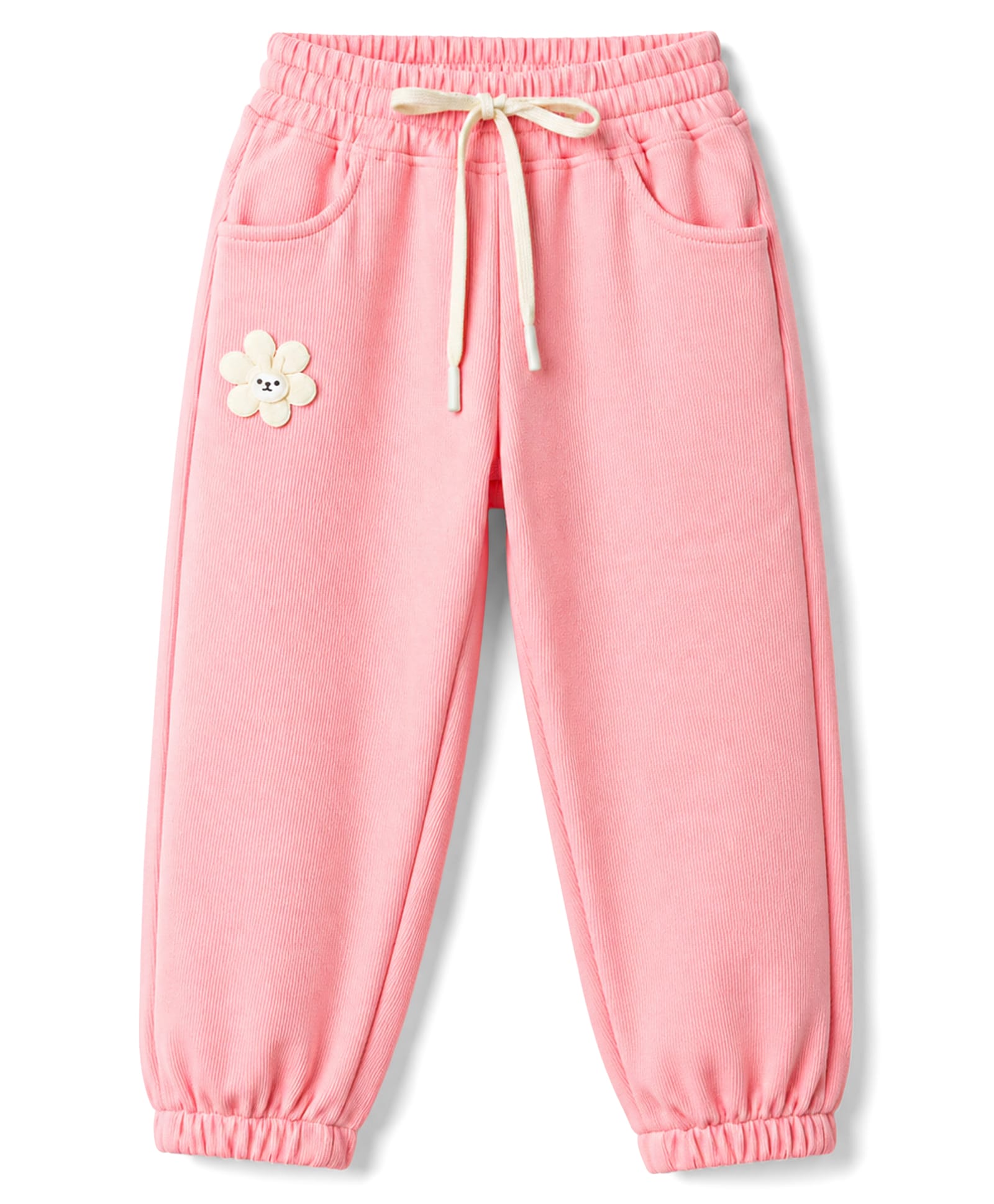 Olio Kids Knit Full Length Lounge Pant with Floral Applique -Pink-picture-2