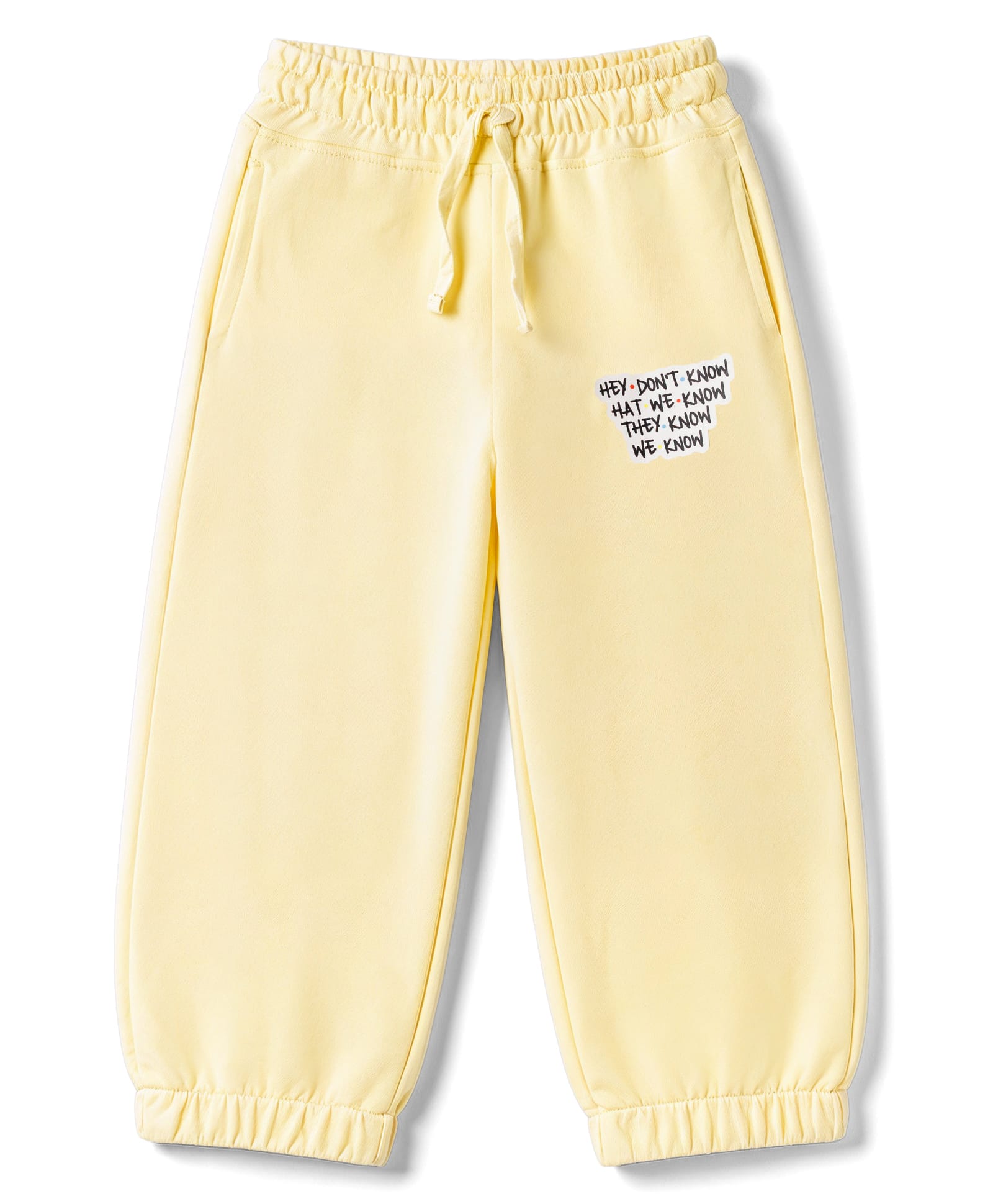 Olio Kids Knitted Full Length Lounge Pant with Text Print - Yellow-picture-3