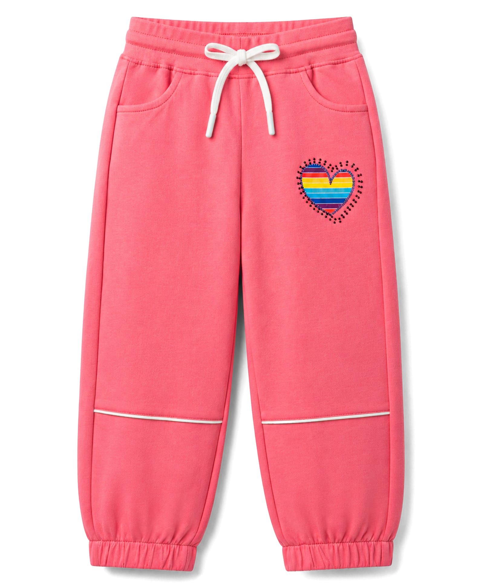 Olio Kids Knit Full Length Lounge Pant with Heart Print & Cut & Sew Design - Dark Pink-picture-0