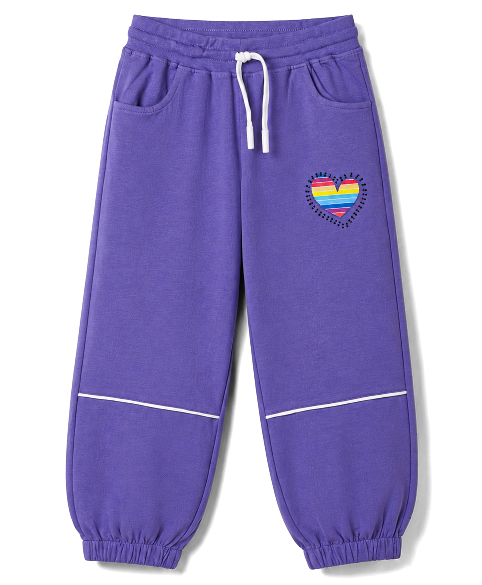 Olio Kids Knit Full Length Lounge Pant with Heart Print & Cut & Sew Design - Purple-picture-25