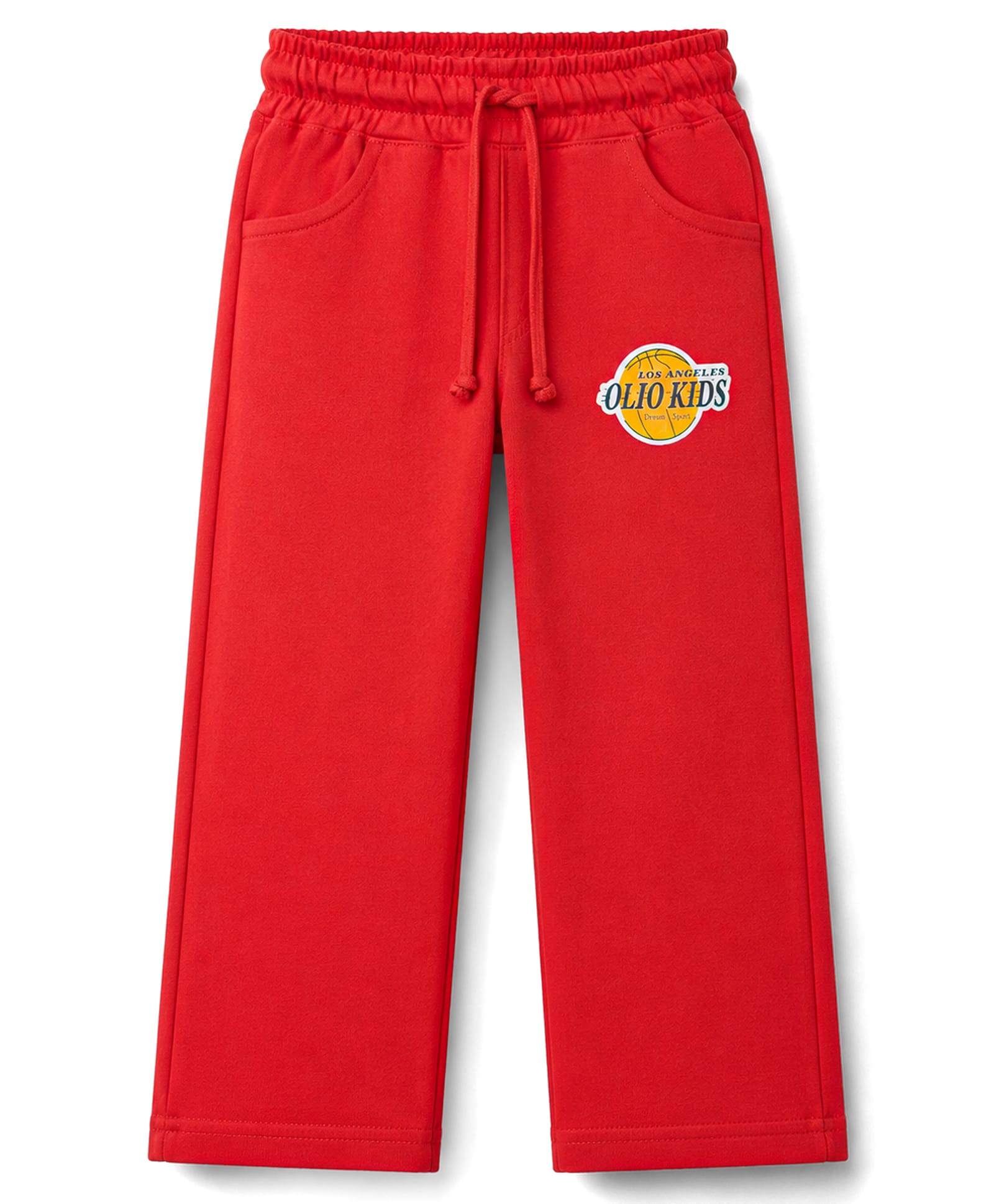 Olio Kids Knit Full Length Track Pant with Pockets & Text Print - Red-picture-14