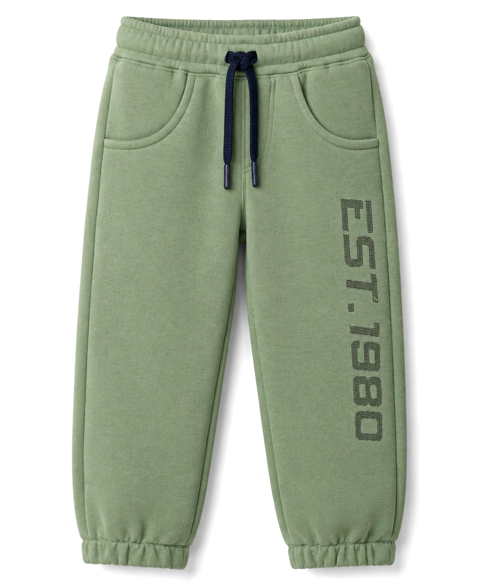 Olio Kids Knit Full Length Lounge Pant with Pockets & Text Print - Olive Green-picture-26