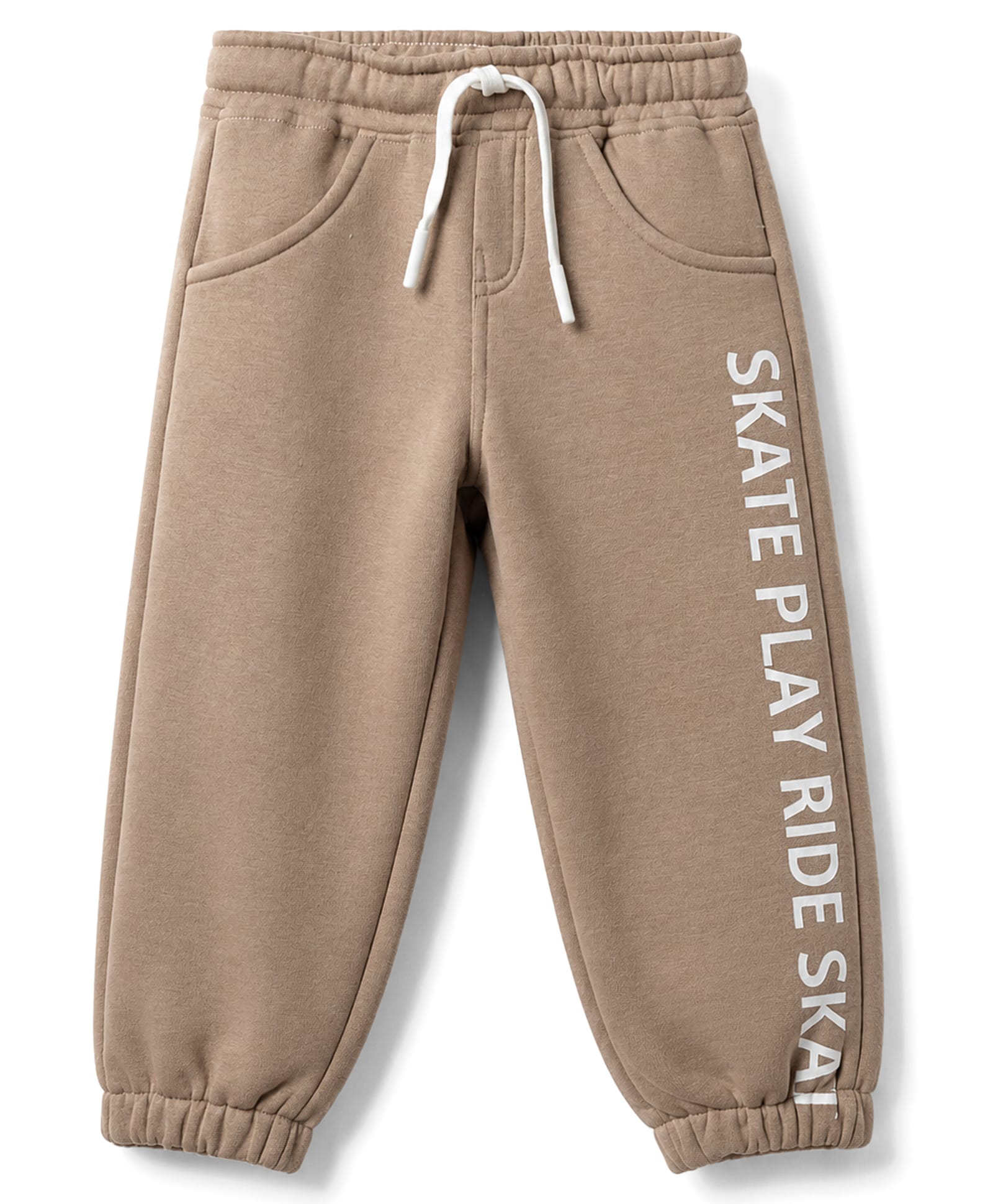 Olio Kids Knitted Full Length Lounge Pant with Text Print - Tan-image-1