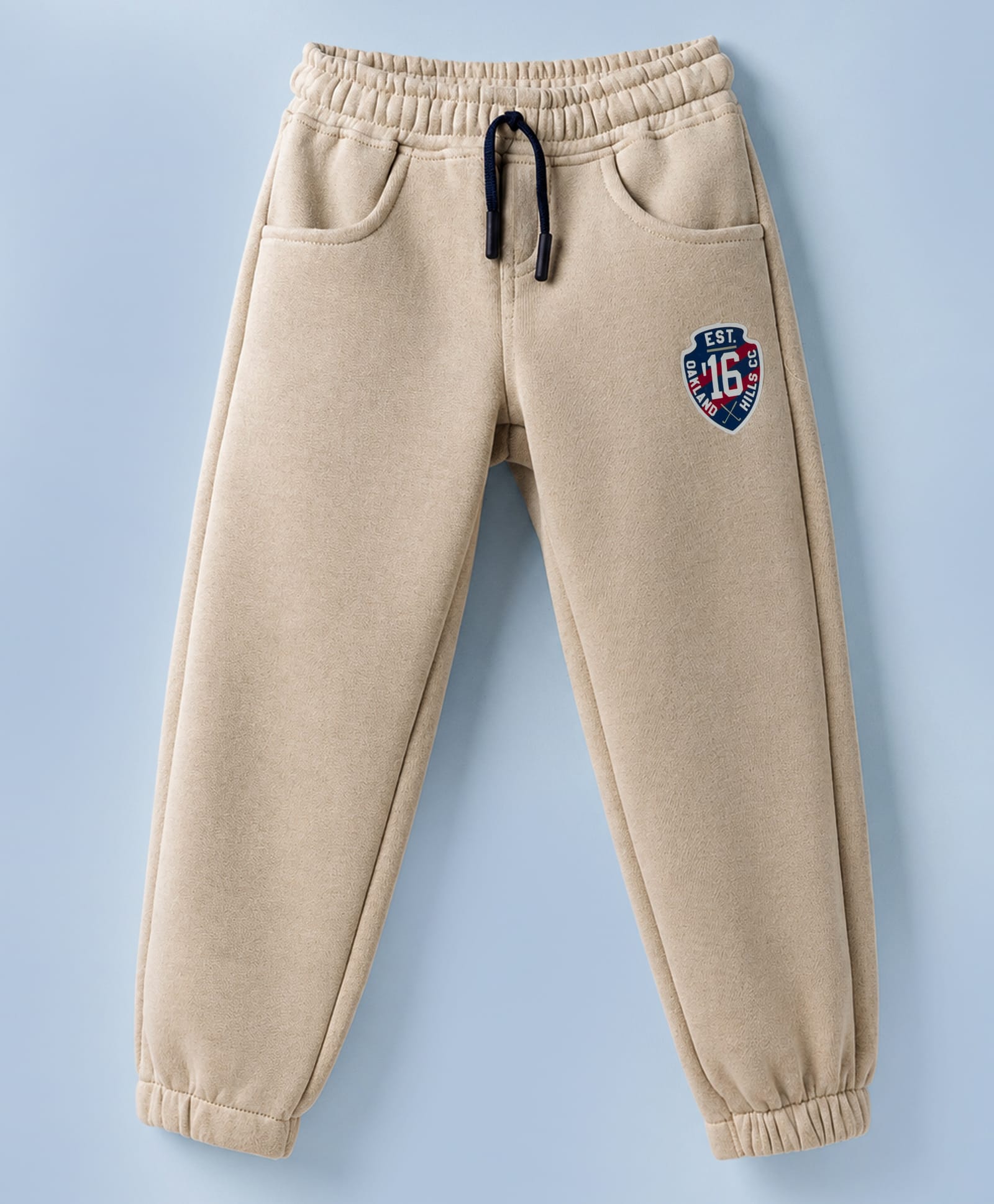 Olio Kids Knit Full Length Lounge Pant with Pockets & Text Print - Tan-image-5