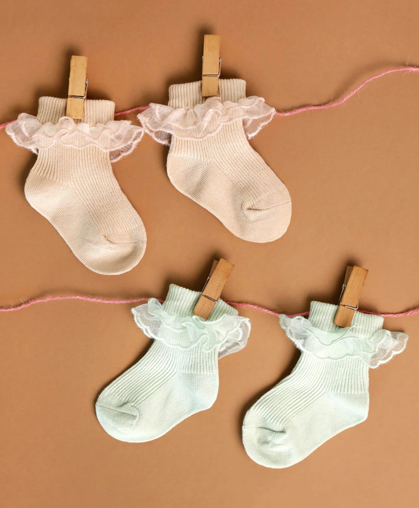 Kicks & Crawl Cotton Knit Pack Of 2 Frill Detailed Socks - Light Pink & Light Green-image-47
