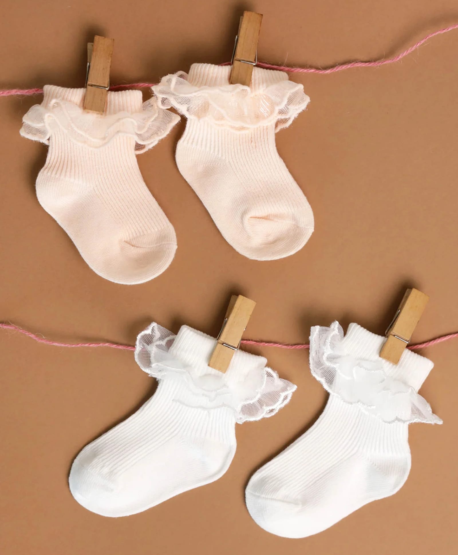 Kicks & Crawl Cotton Knit Pack Of 2 Frill Detailed Socks - Pink & White-image-6