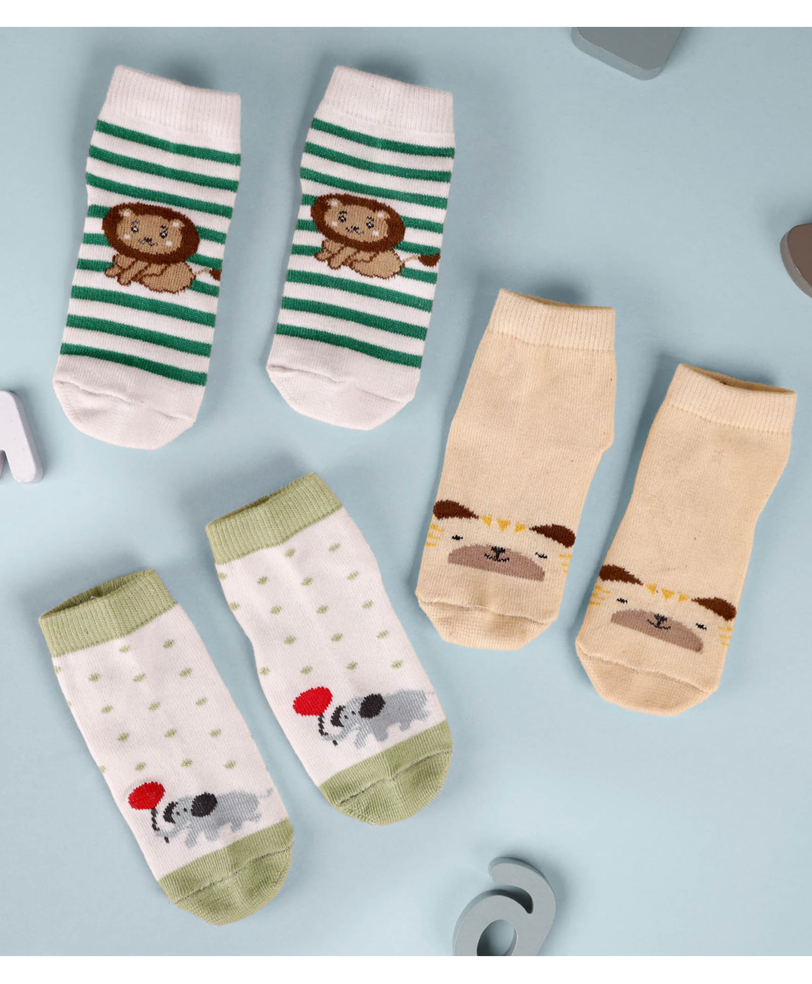 Kicks & Crawl Cotton Knit Pack Of 3 Striped & Animals Printed Socks - Multi Colour-picture-26