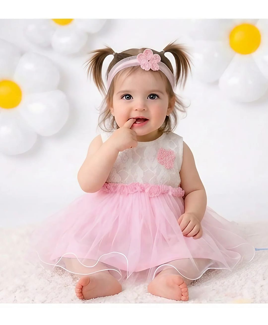 Foreverkidz Net Woven Sleeveless Floral Embellished Dress - Pink-image-1