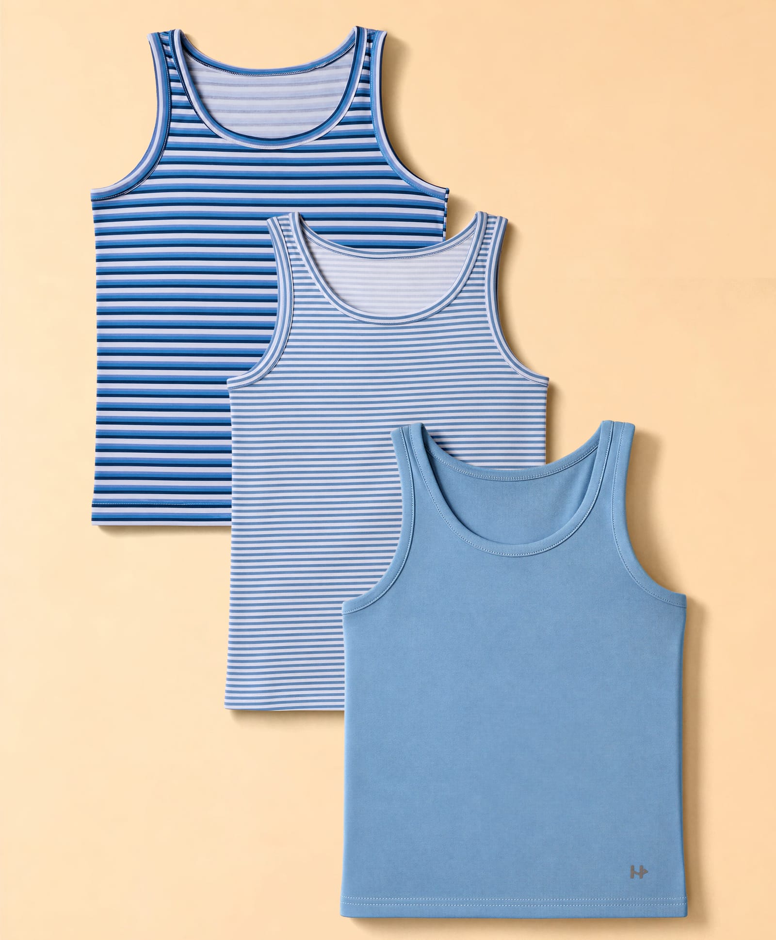 Honeyhap Premium 95% Cotton 5% Spandex Knit Sleeveless Striped Vests With Bio Finish Pack of 3 - Bright White/Blissful Blue-image-29