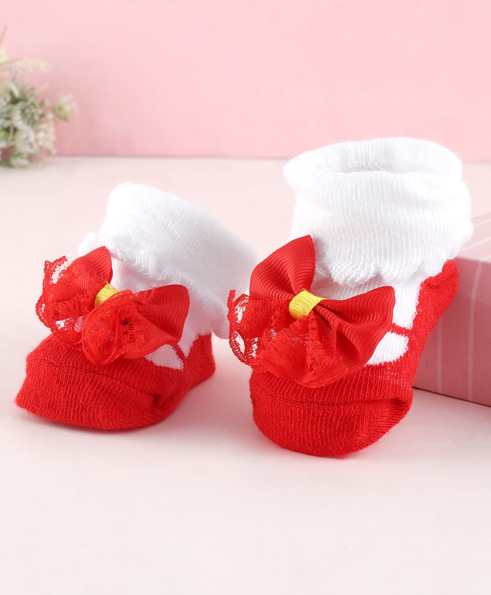 Cute Walk by Babyhug Fabric Socks Shoes With Large Bow Applique - Red-picture-19