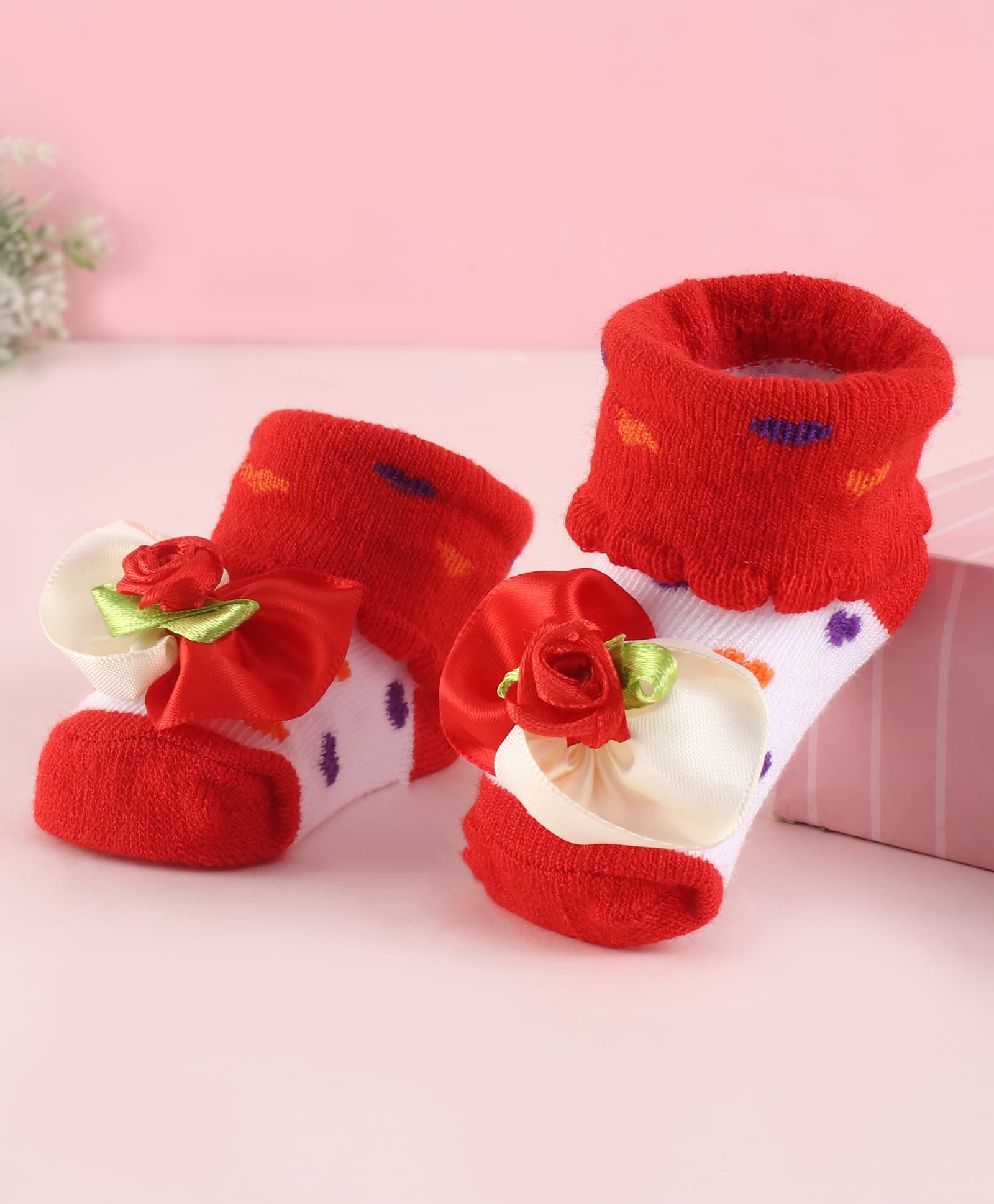 Cute Walk by Babyhug Fabric Socks Shoes With Large Floral Applique - Red-picture-20