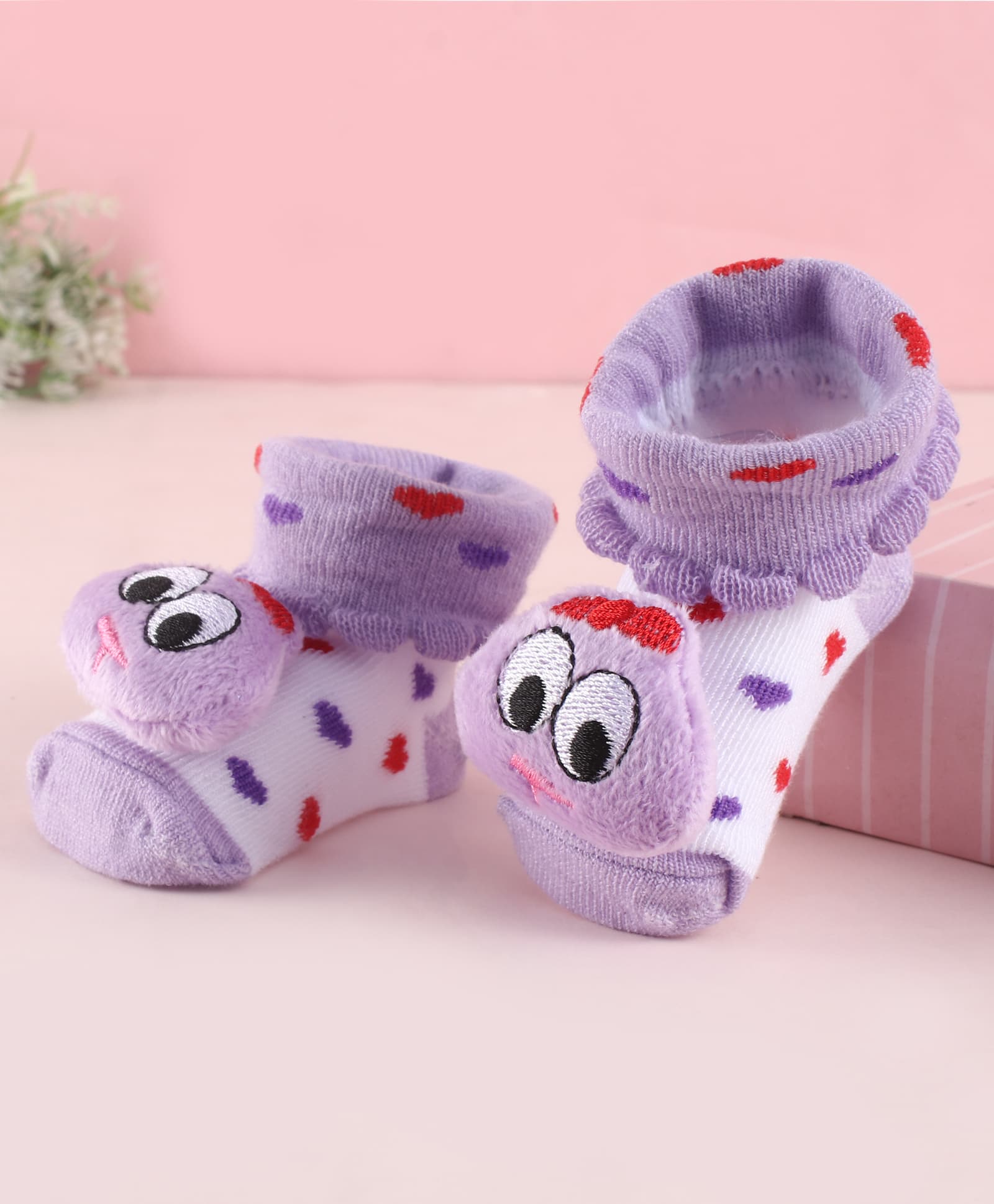 Cute Walk by Babyhug Fabric Socks Shoes With Hearts & Large Bird Applique - Lavender-picture-14
