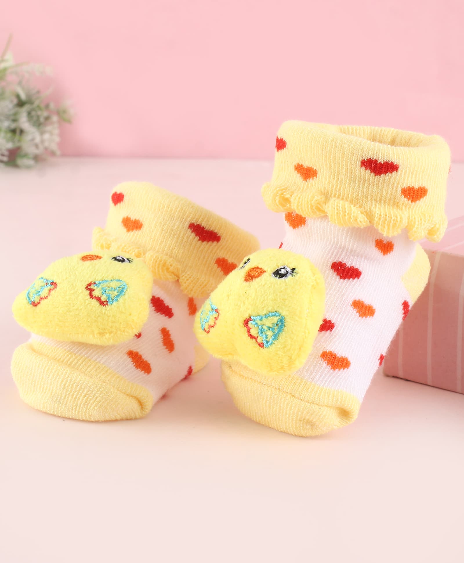Cute Walk by Babyhug Fabric Socks Shoes With Hearts & Large Chick Applique - Yellow-picture-15
