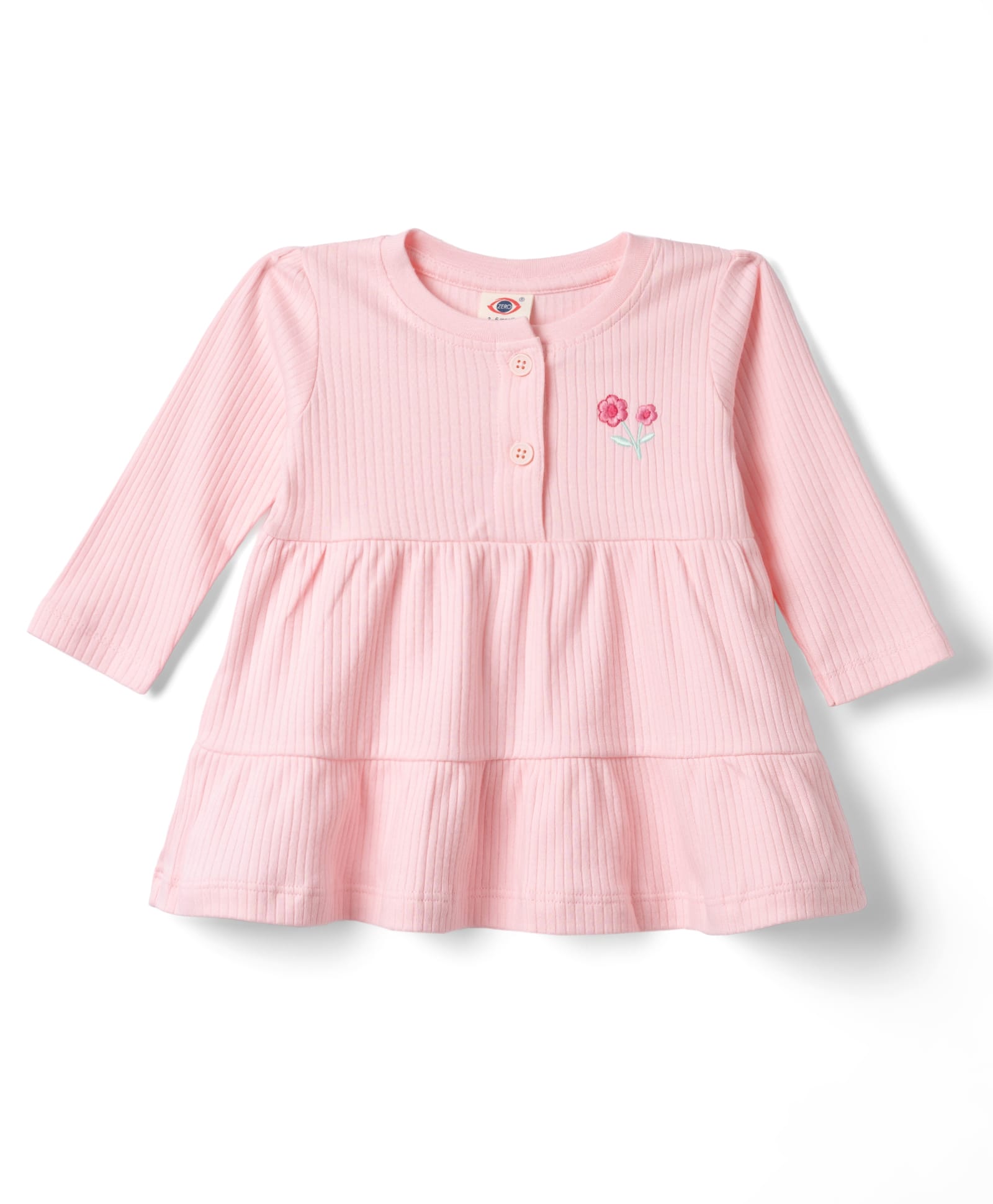 Zero Sinker Knit Full Sleeves Frock With Floral Embroidery - Pink-picture-17