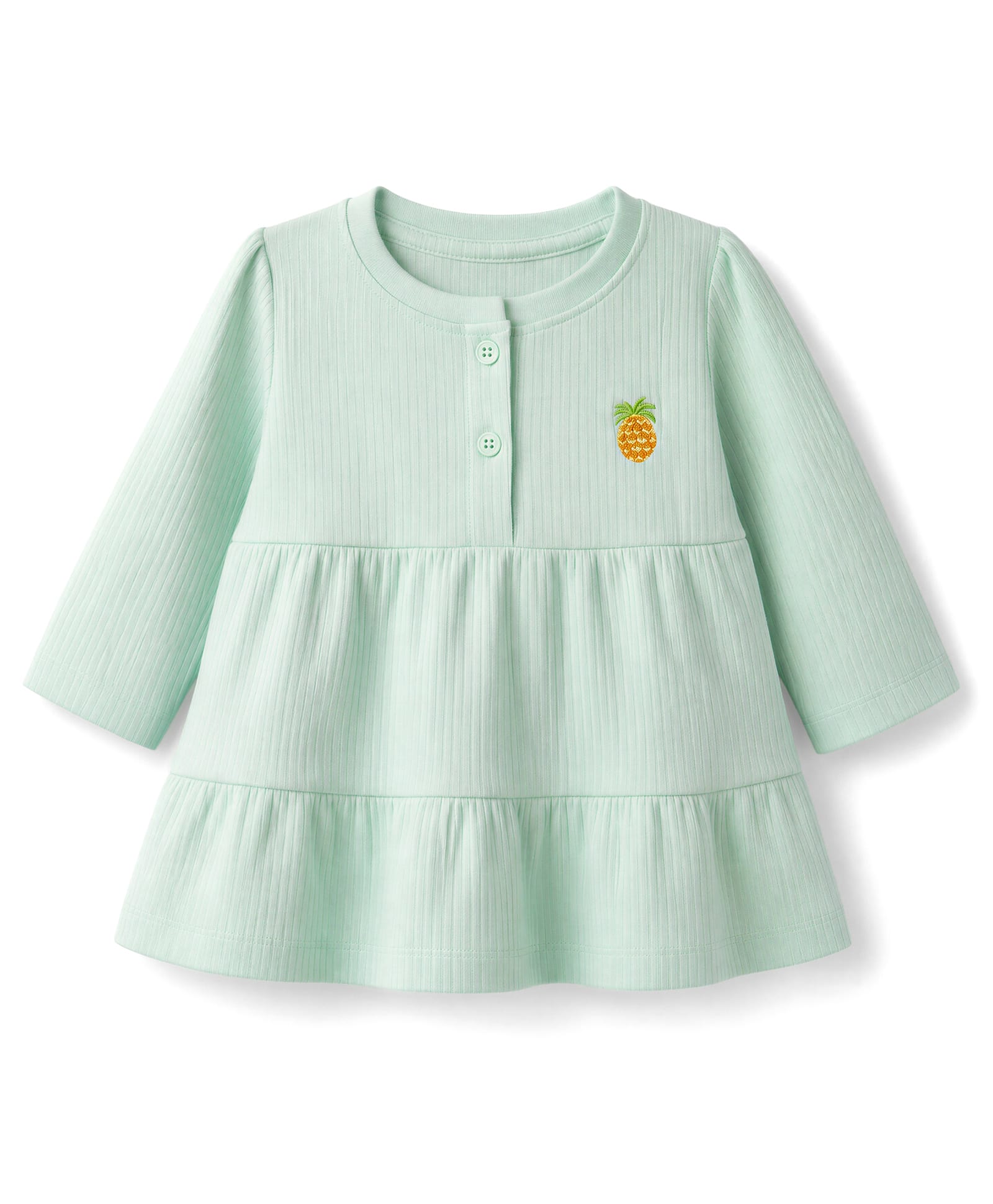 Zero Sinker Rib Knit Full Sleeves Tiered Frock with Pineapple Embroidery - Sea Green-picture-43