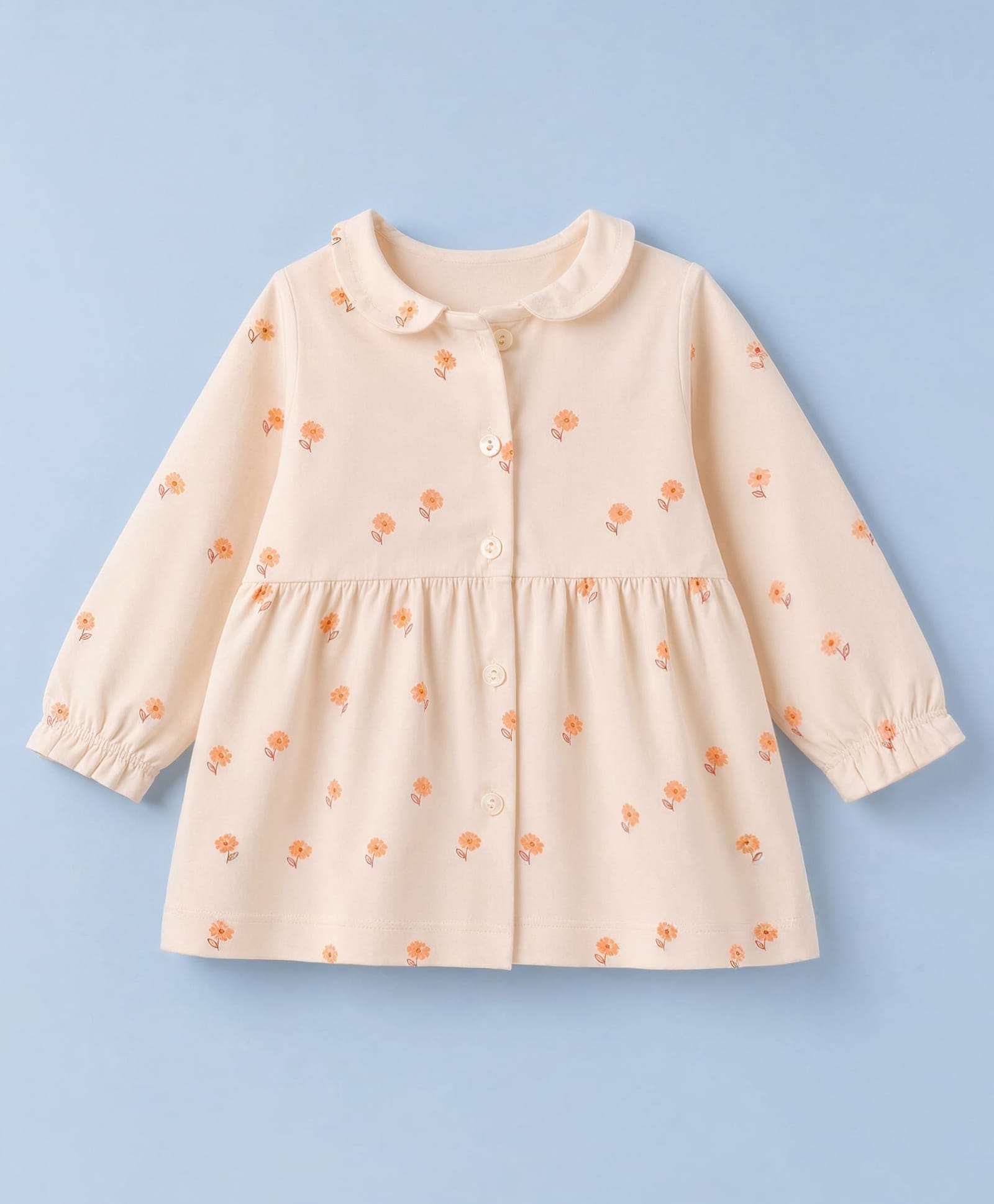 Zero Sinker Knit Full Sleeves Frock With Floral Print - Cream-picture-12