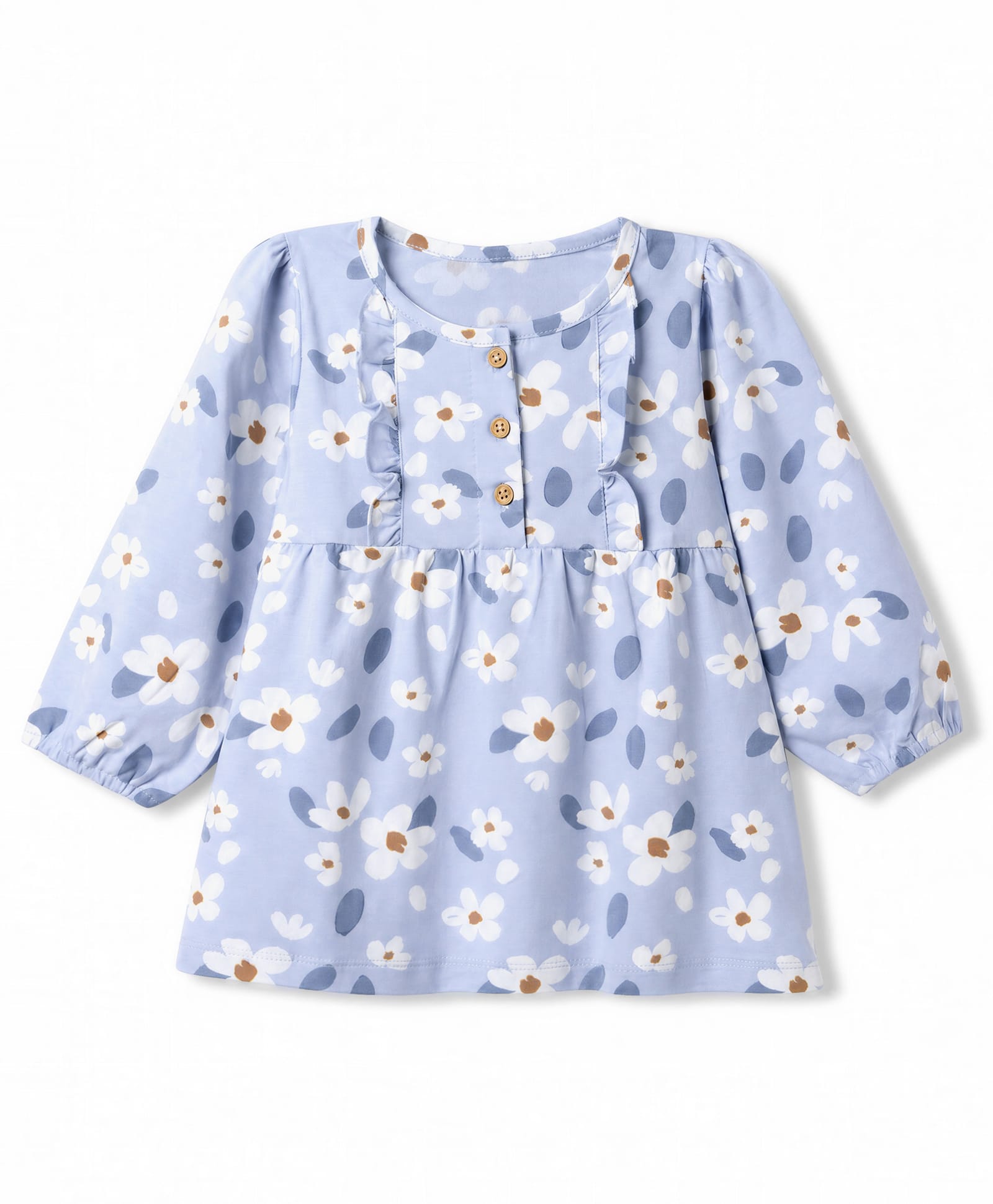 Zero Sinker Knit Full Sleeves Dress With Floral Print - Light Blue-picture-27