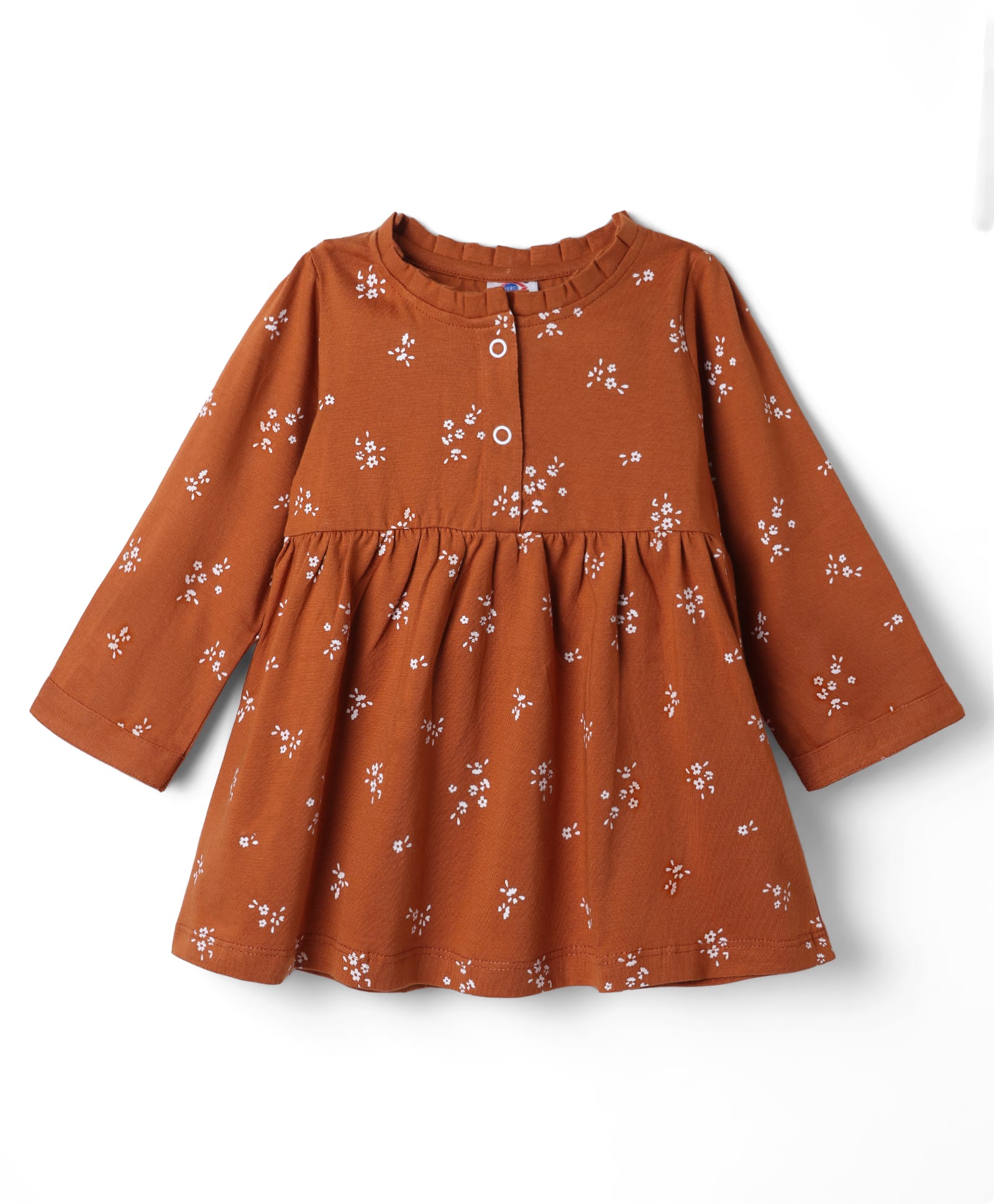 Zero Sinker Knit Full Sleeves Frock With Floral Print - Brown-picture-32
