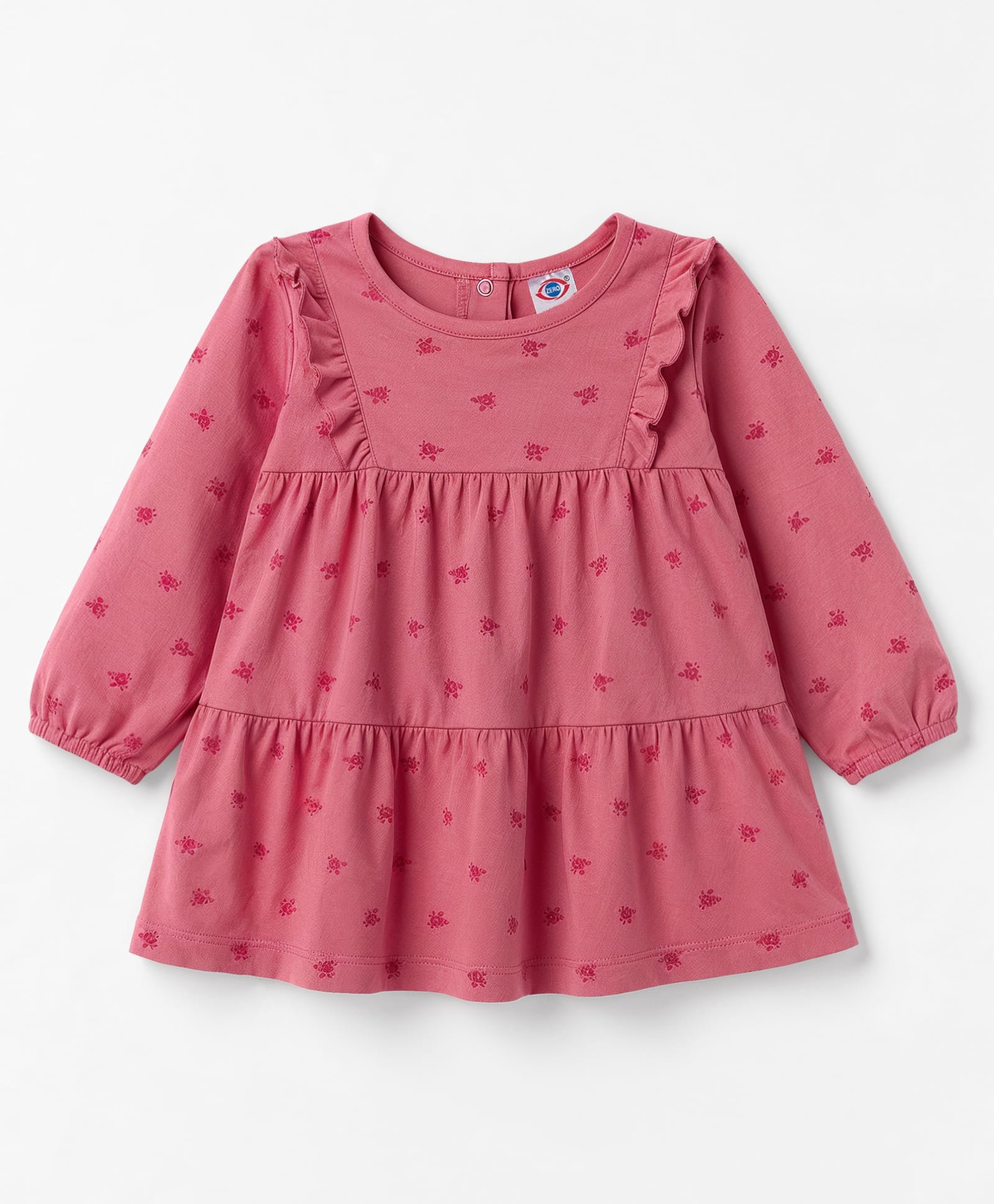 Zero Sinker Knit Full Sleeves Frock With Floral Print- Light Red-picture-33