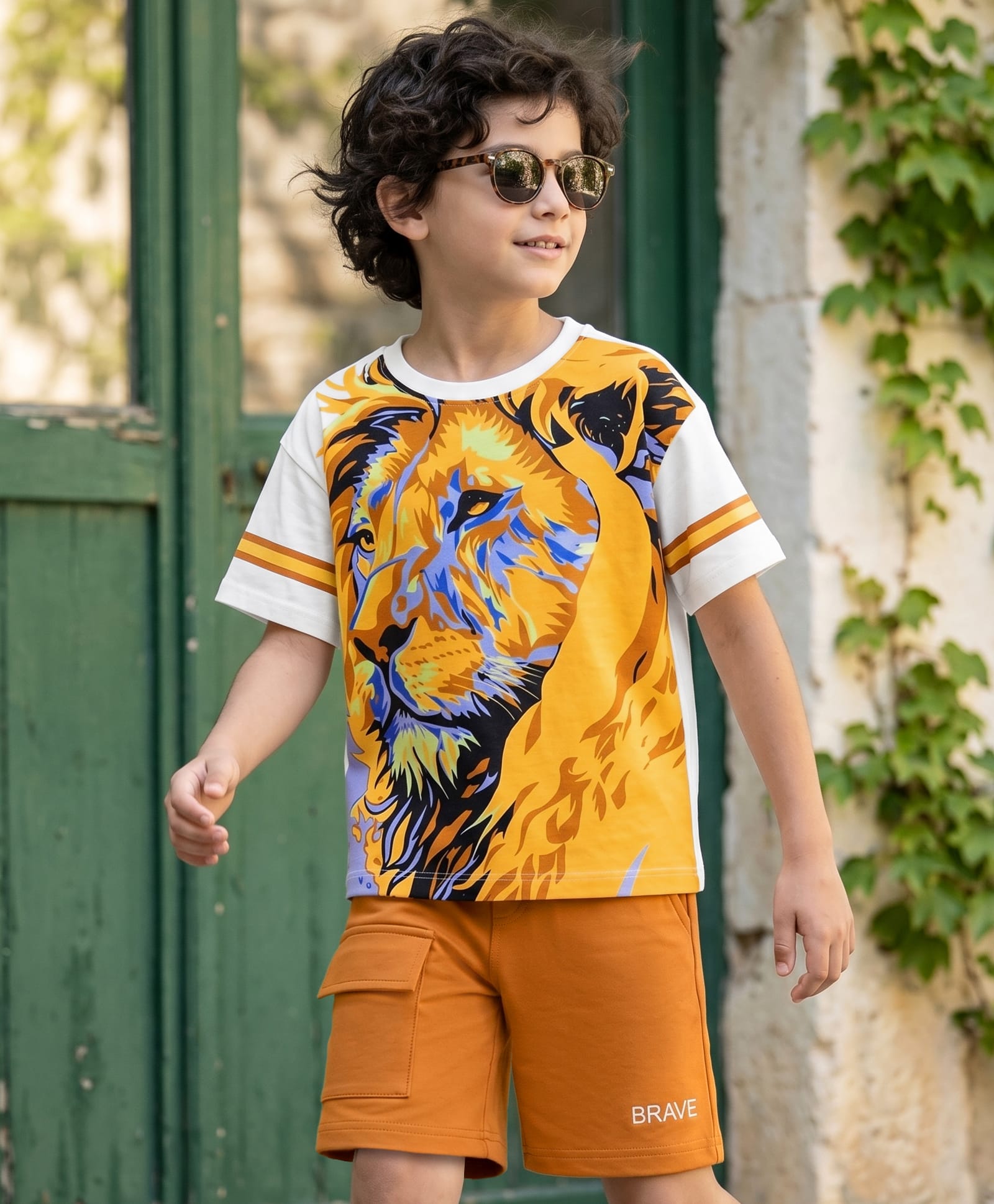 Ollington St. Boys Cotton Half Sleeves Printed T-Shirt & Knit Shorts - Multicolor & Brown-picture-24