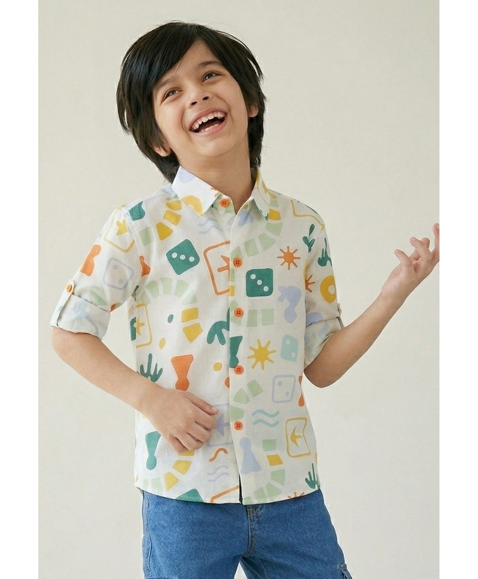 Tales & Stories Cotton Woven Full Sleeves Board Game Theme Printed Shirt - Multi Colour-image-7