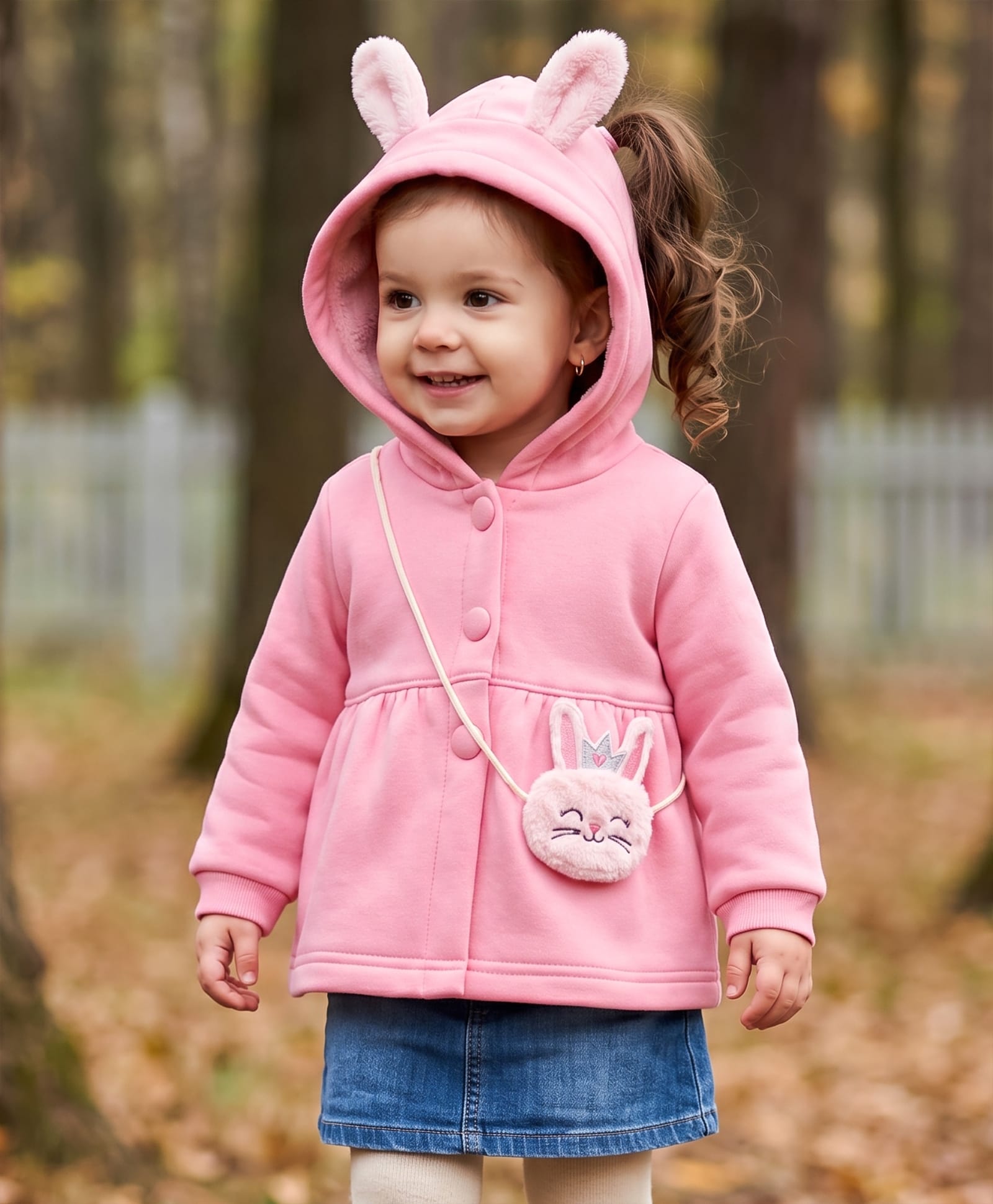 Babyhug Knit Full Sleeves Sweat Jacket with Hood & Bunny Applique - Pink-image-11