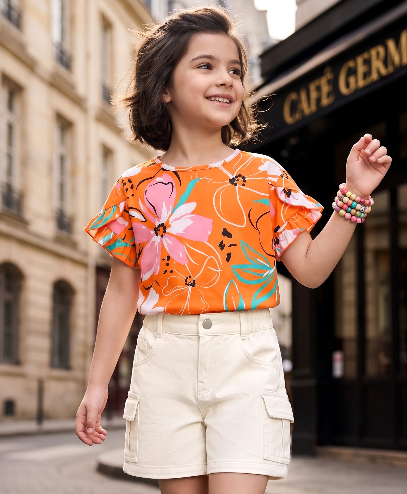 OLLINGTON ST. Set Of Cotton Knit Half Sleeve Floral Printed T-shirt & Woven Shorts - Multicolour & White-image-43