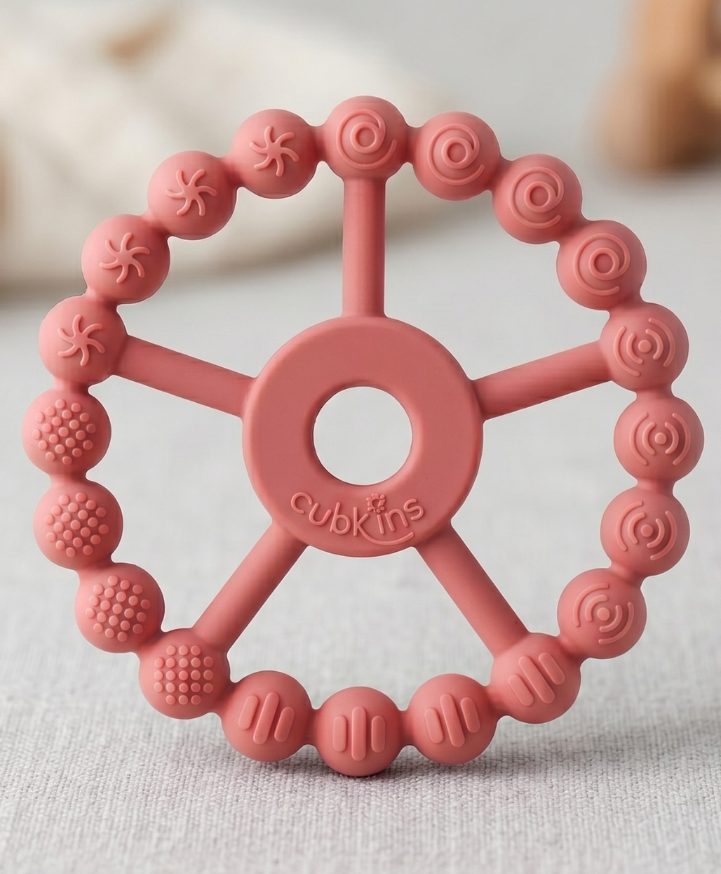 Cubkins Silicone Ring Teether | BIS Certified | 5 Textures for Teething Relief | 100% Food-Grade Silicone (Raspberry)-picture-26