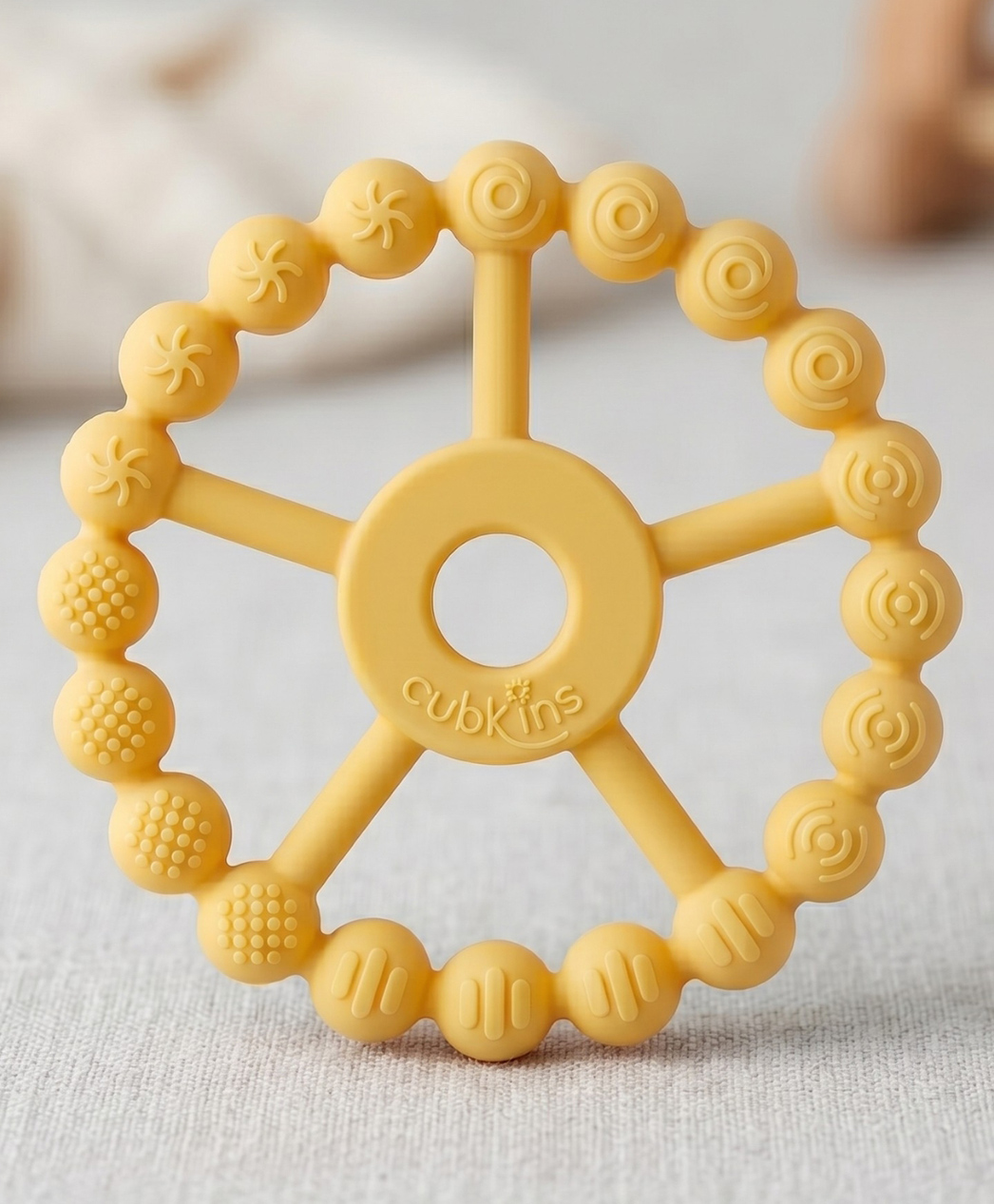 Cubkins Silicone Ring Teether | BIS Certified | 5 Textures for Teething Relief | 100% Food-Grade Silicone (Lemon)-picture-19