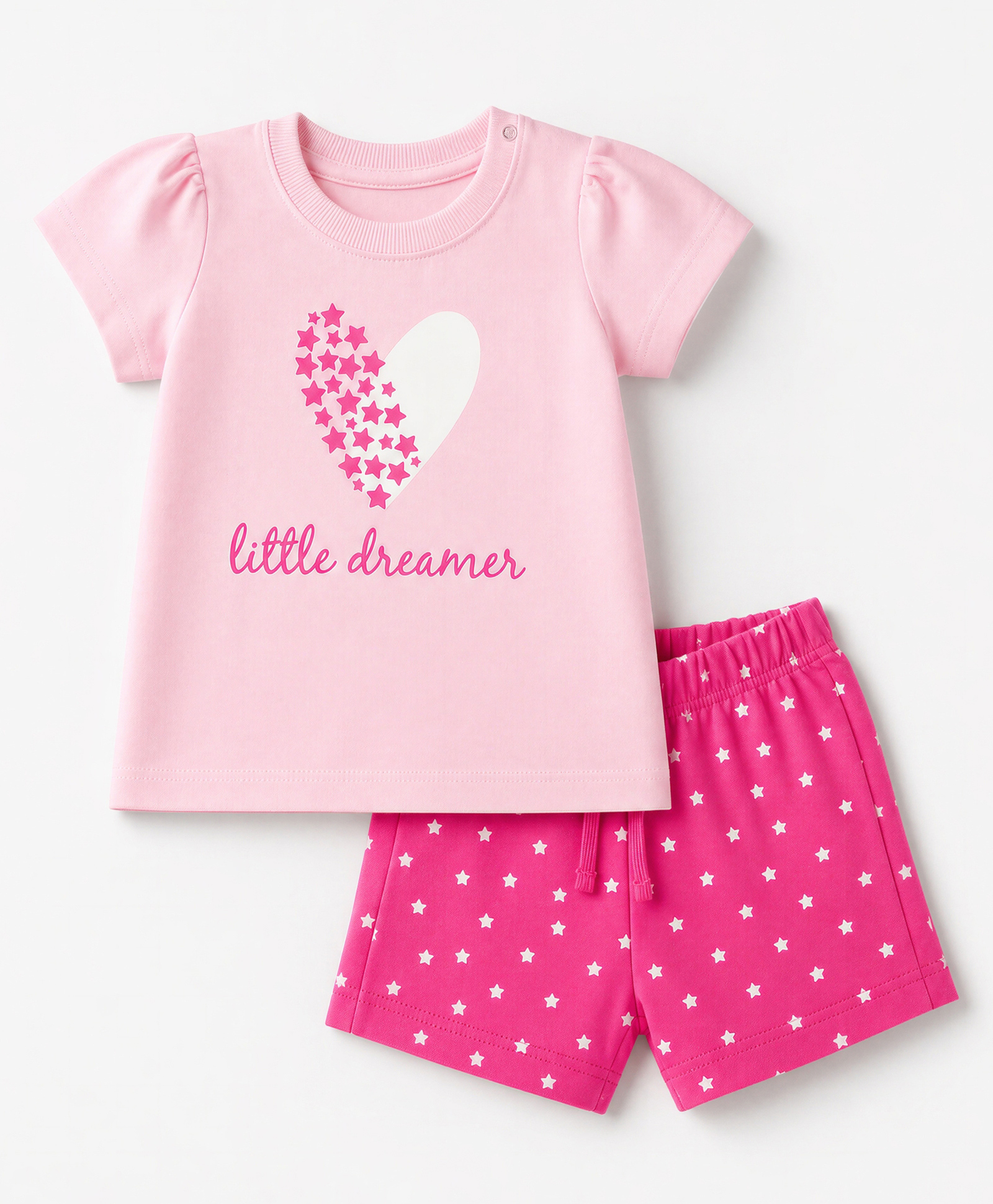 Doodle Poodle 100% Cotton Single Jersey Knit Half Sleeves Top & Shorts Night Suit with Little Dreamer Heart Print - Pink-picture-12