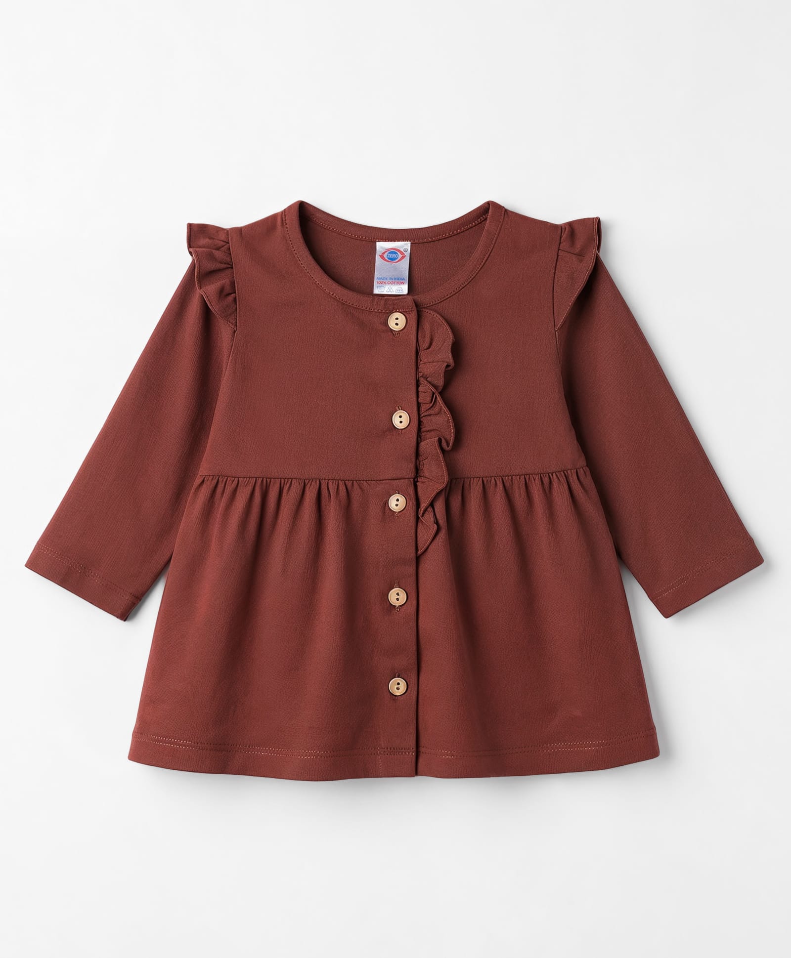 Zero Sinker Knit Full Sleeves Frock With Frill Detailing - Maroon-picture-15