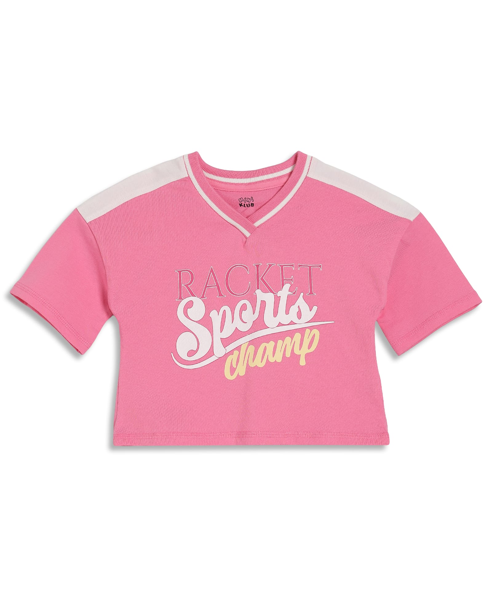 MINI KLUB Cotton Knit Half Sleeves Racket Sports Text Printed Crop Top - Pink-image-23