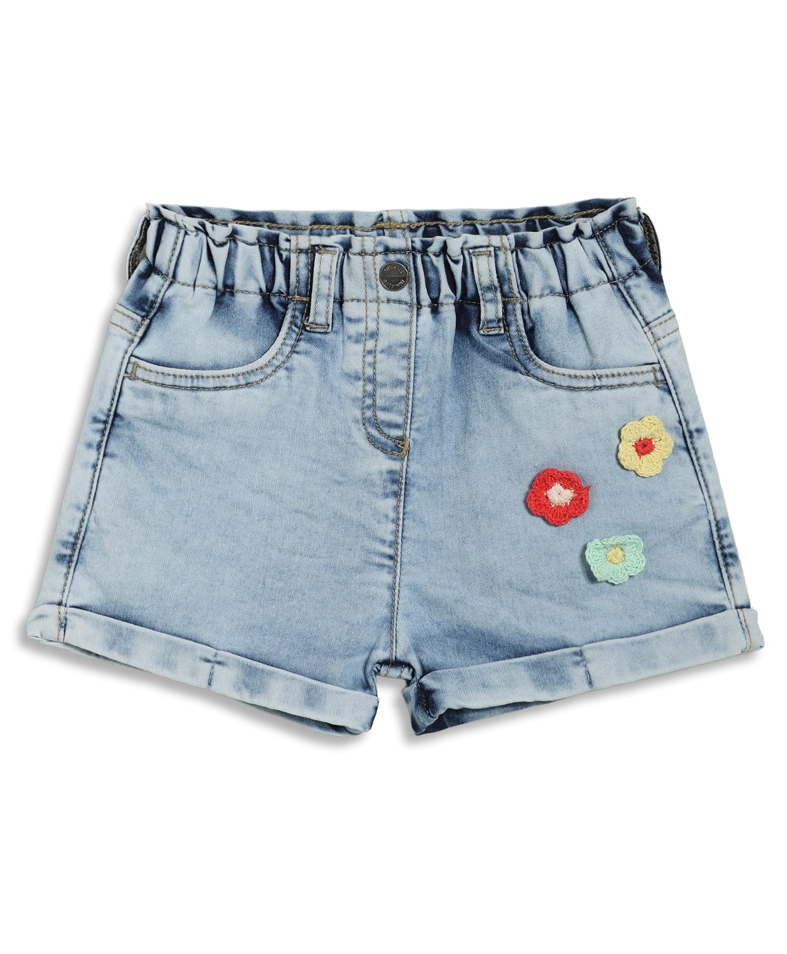 MINI KLUB Cotton Blend Knit Floral Embroidered Shorts - Blue-picture-22